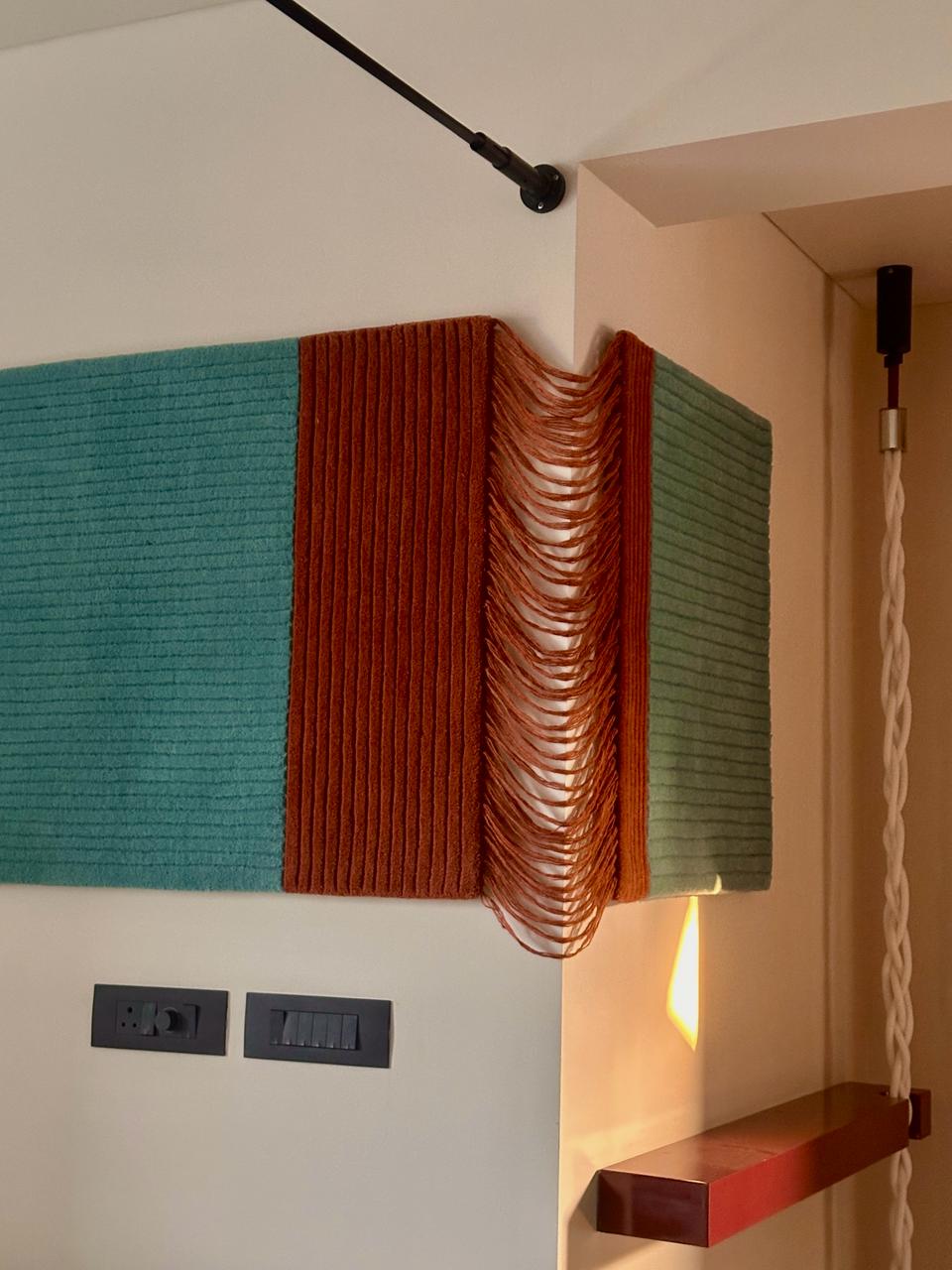 Suspended handmade wool wall rug modern textured wall hanging design