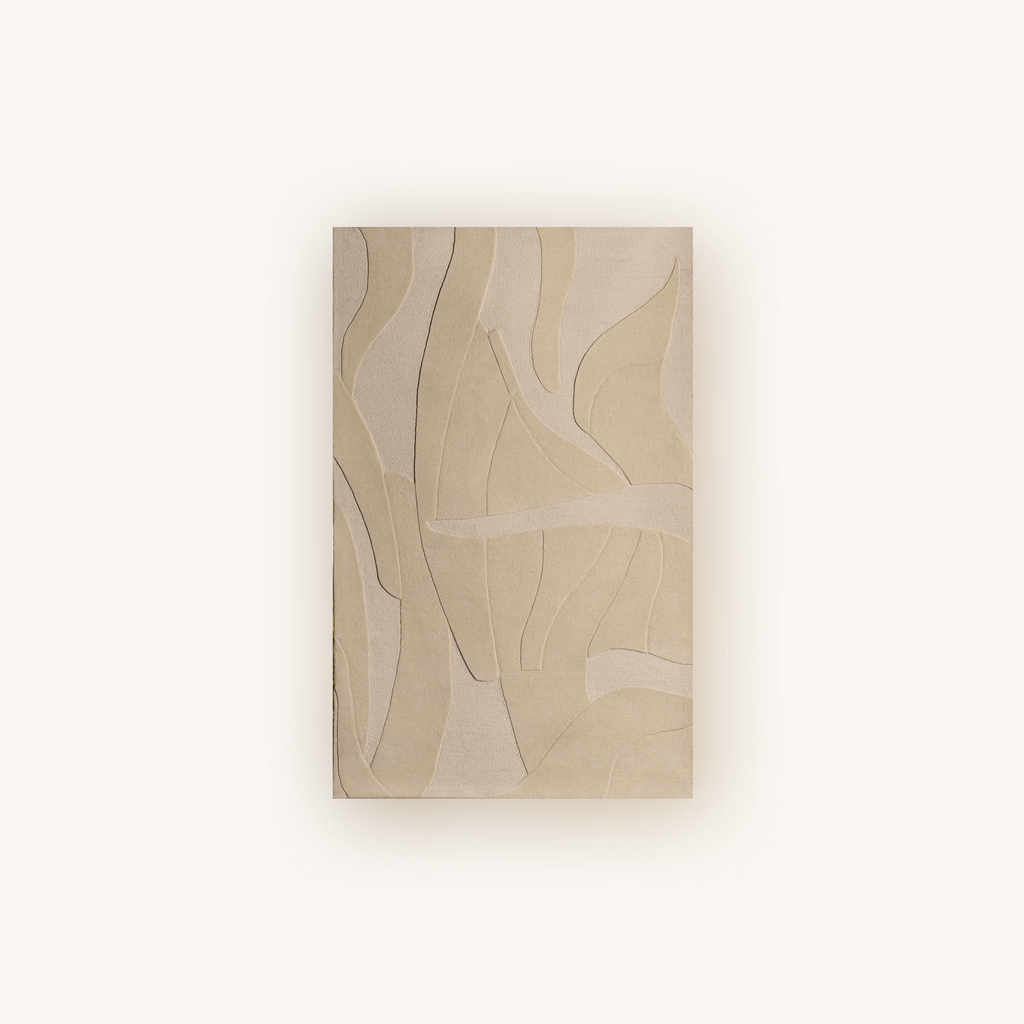 Alabaster handmade neutral wool rug with sculpted texture