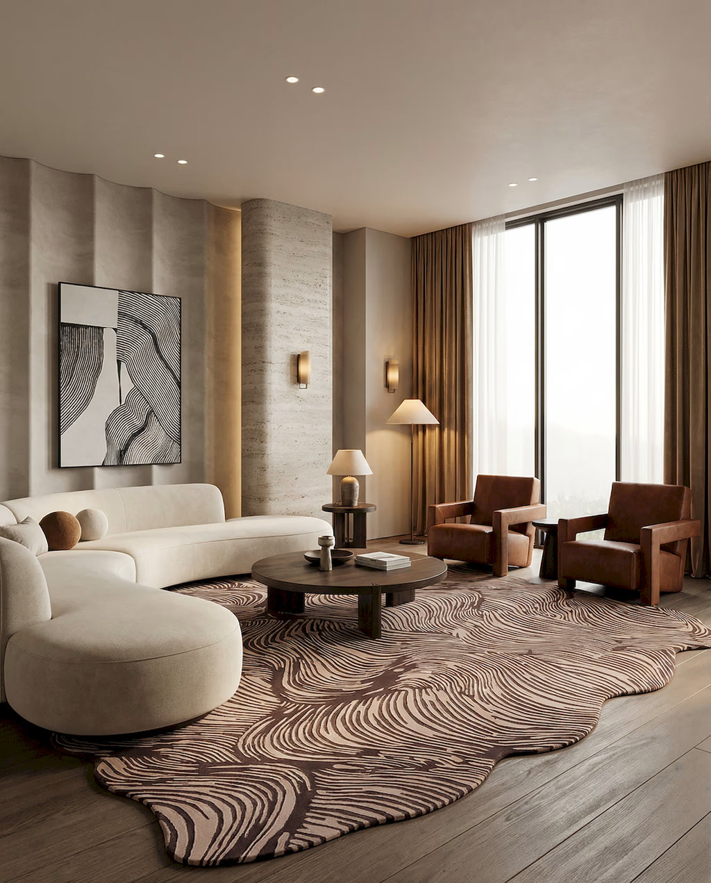 Handmade artistic area rug with textured swirl pattern