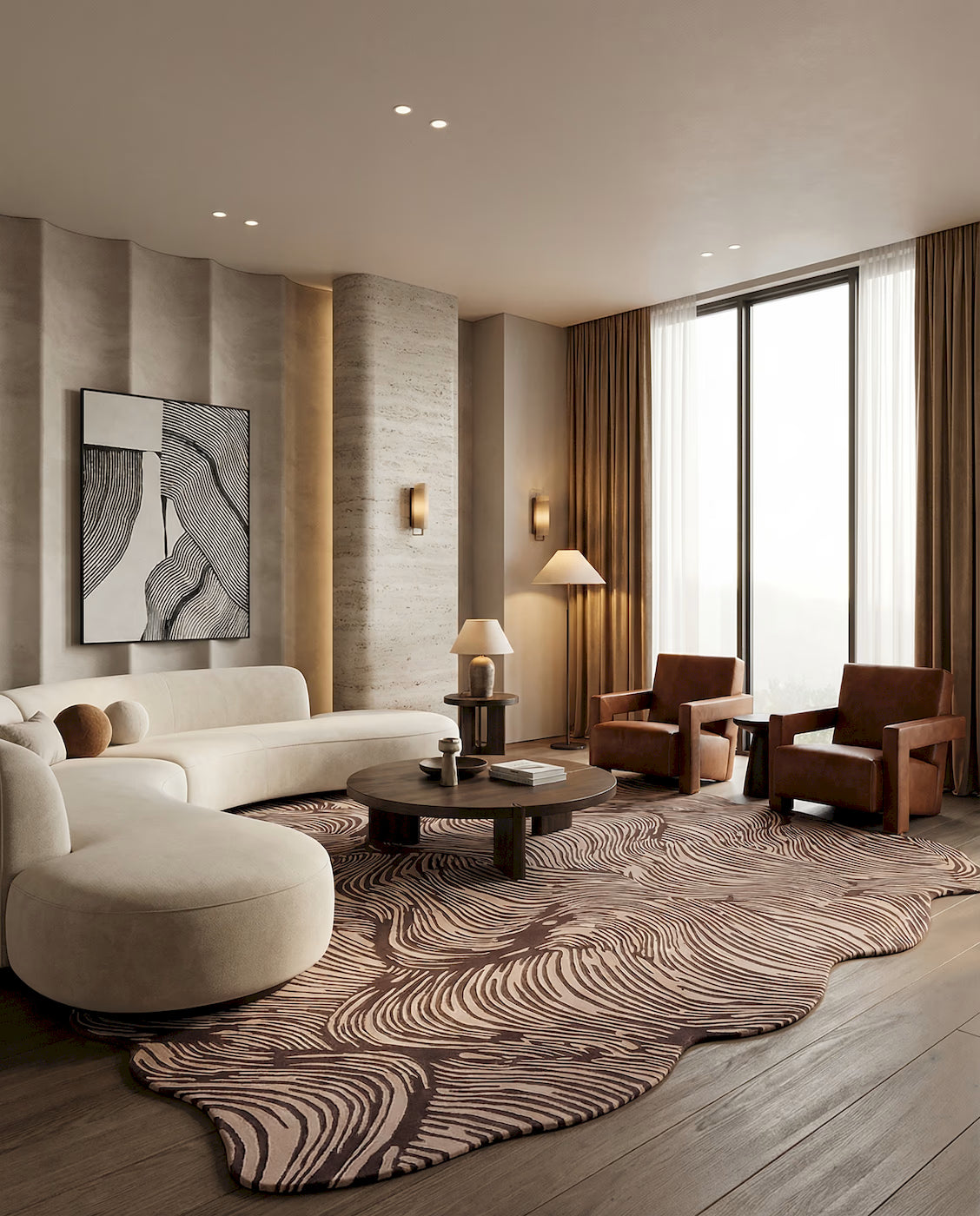 Handmade artistic area rug with textured swirl pattern