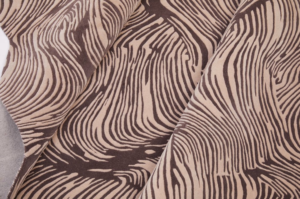 Modern designer rug with ivory and mulberry tones