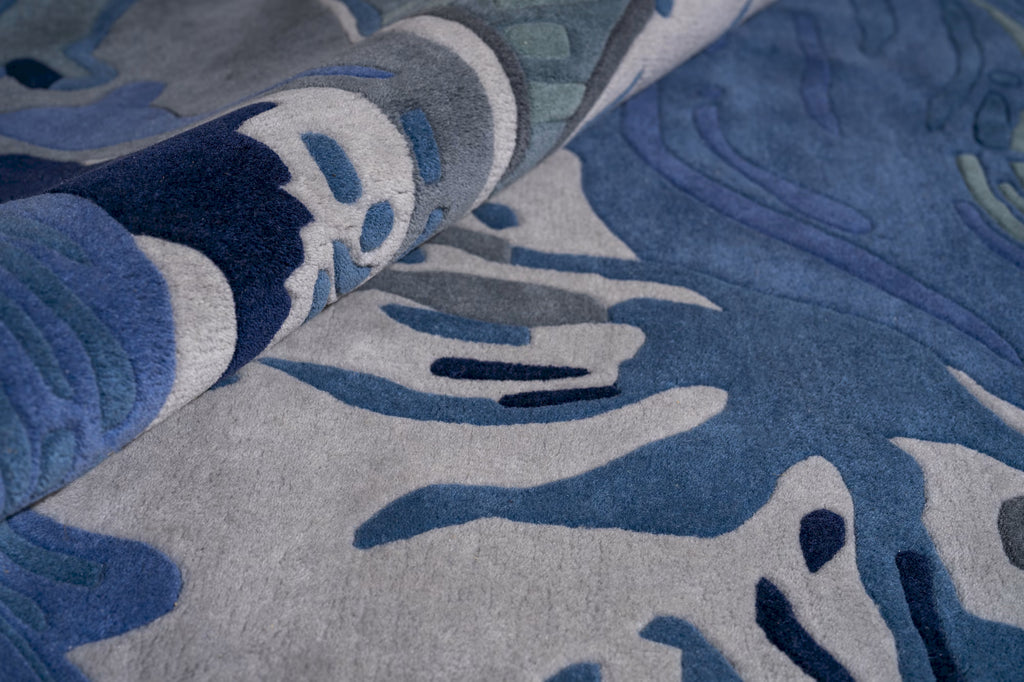 Aqua Sail blue abstract handmade wool area rug