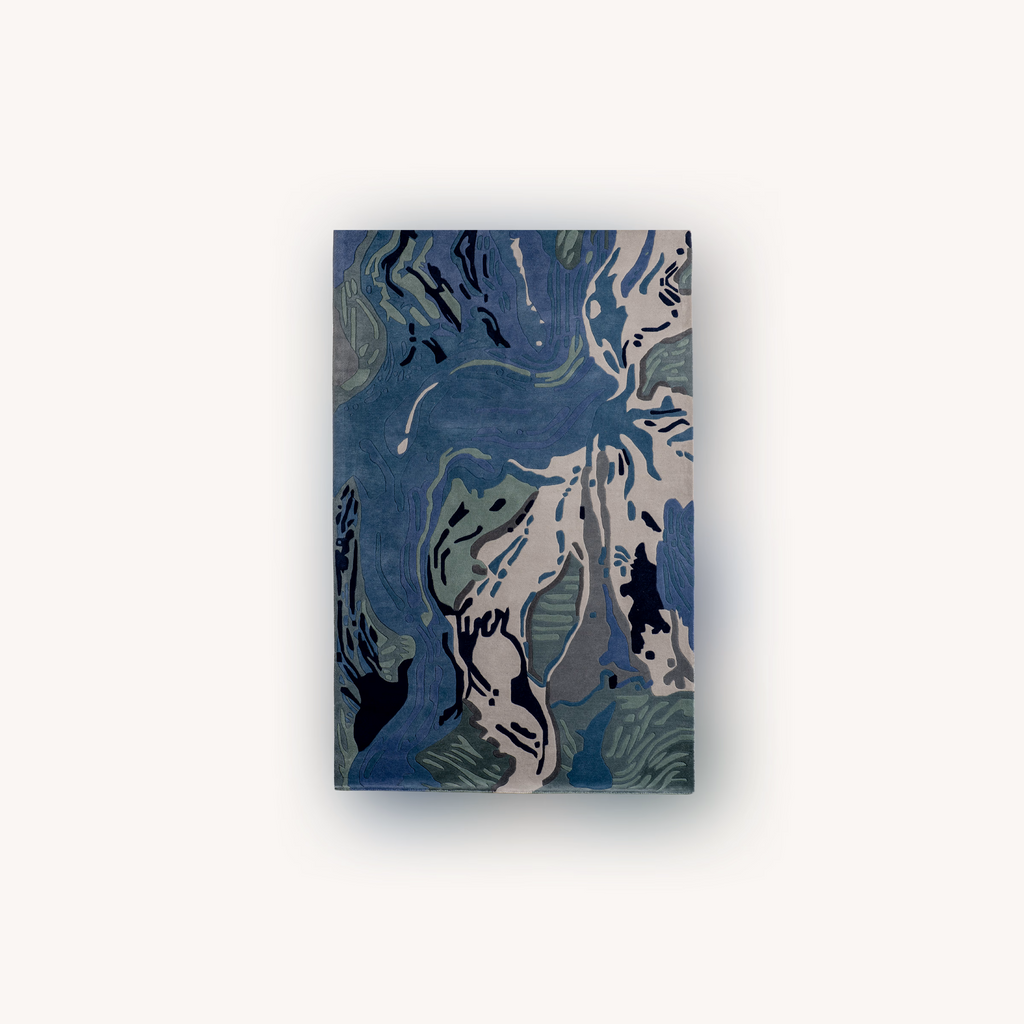 Contemporary blue designer rug made from New Zealand wool