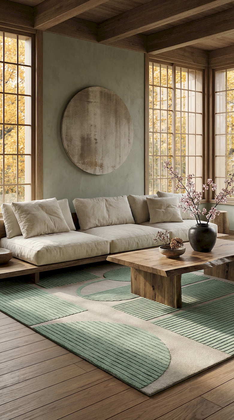 Luxury geometric wool rug with carved detailing for modern living room