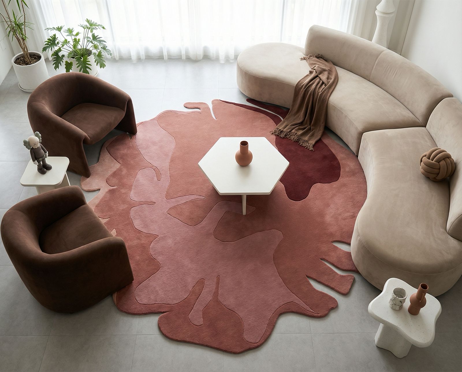 Artistic pink flower rug for modern interiors