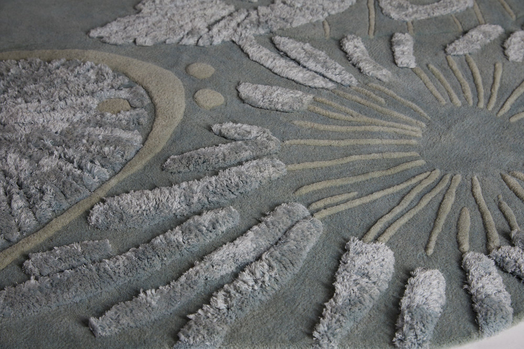 Luxury abstract green wool rug inspired by nature