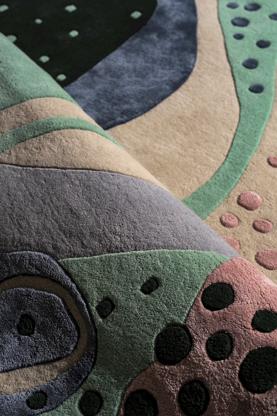 Handmade artistic rug with marine inspired abstract pattern