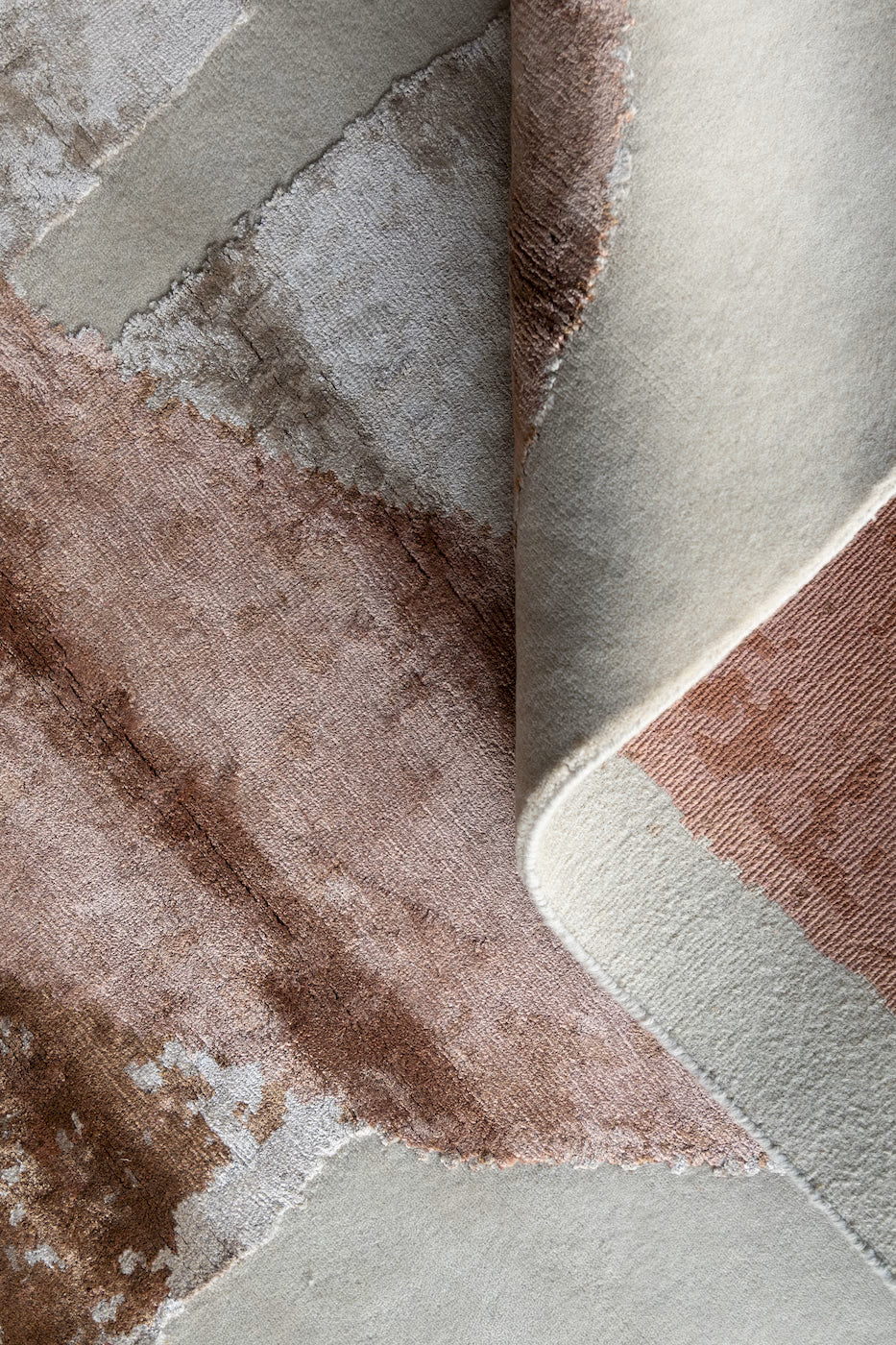 Modern abstract area rug made from New Zealand wool and Tencel