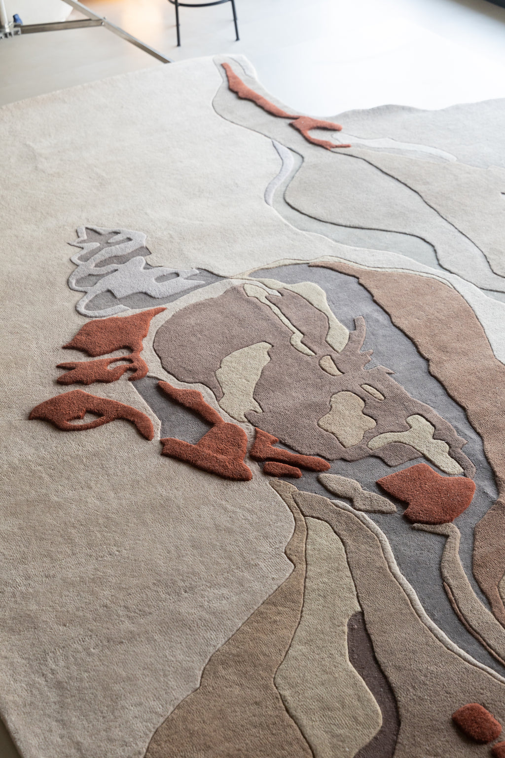 Luxury handmade beige wool rug modern art inspired area carpet