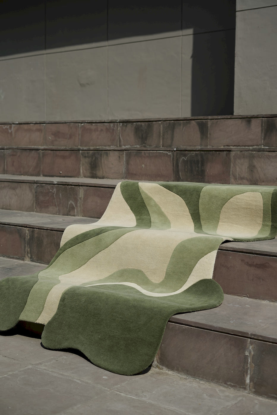 Designer abstract wool rug in forest green tones