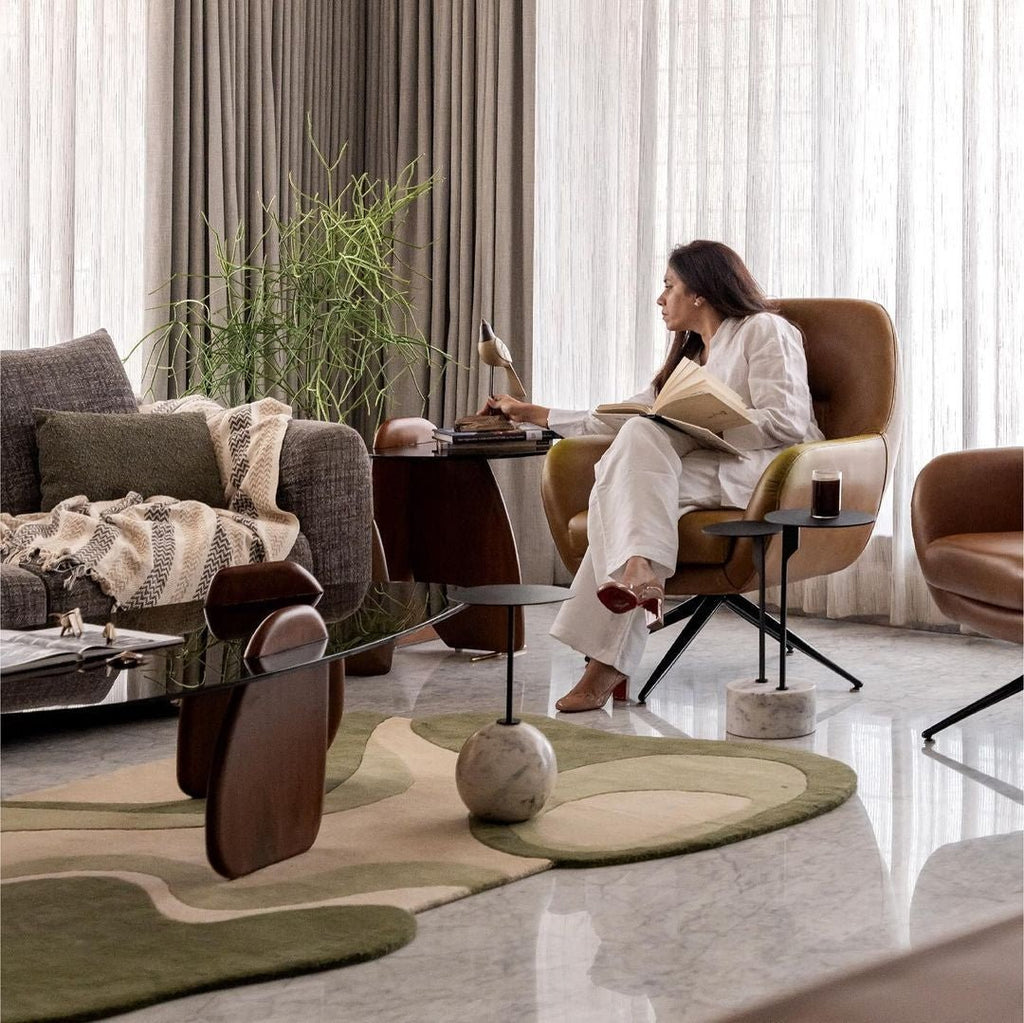 Contemporary handmade green wool rug for living room