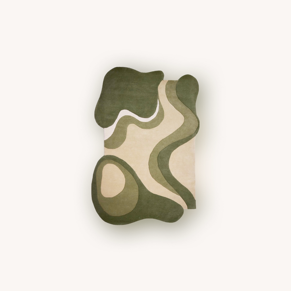 Flow handmade green abstract New Zealand wool rug