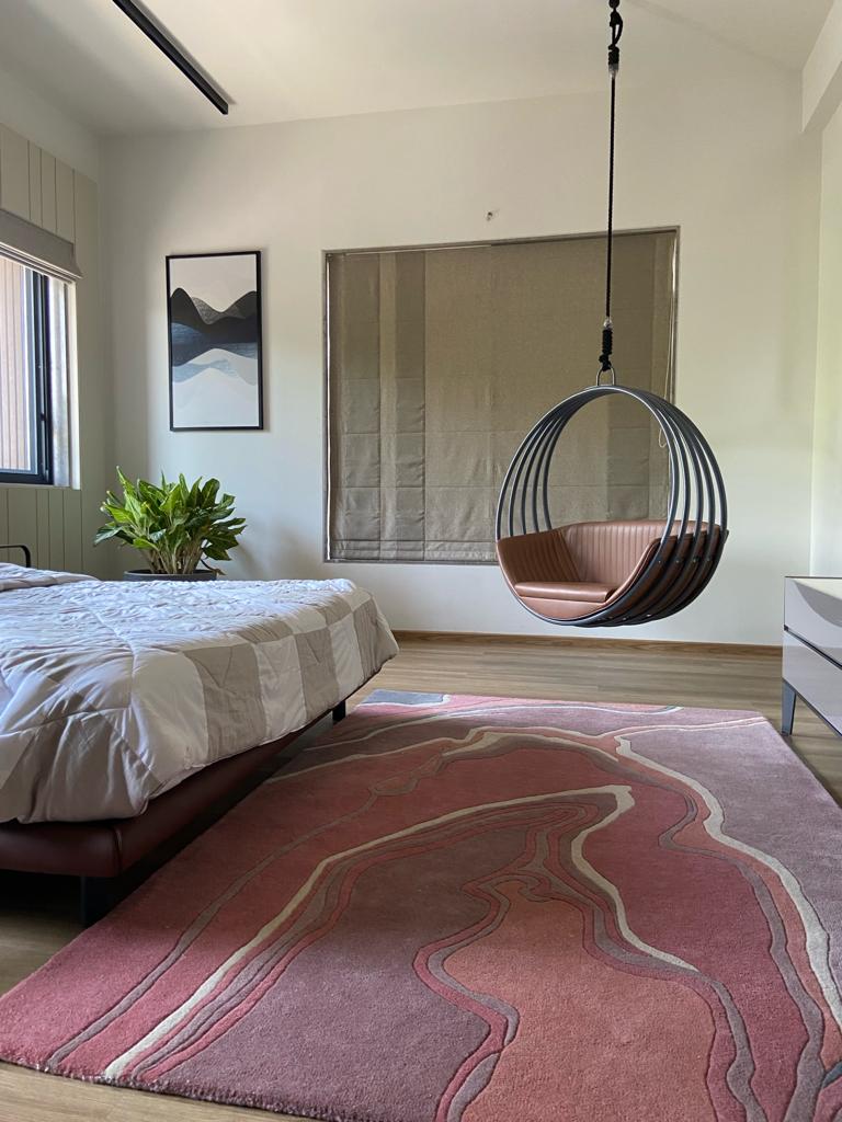 Flamingo pink abstract handmade wool area rug