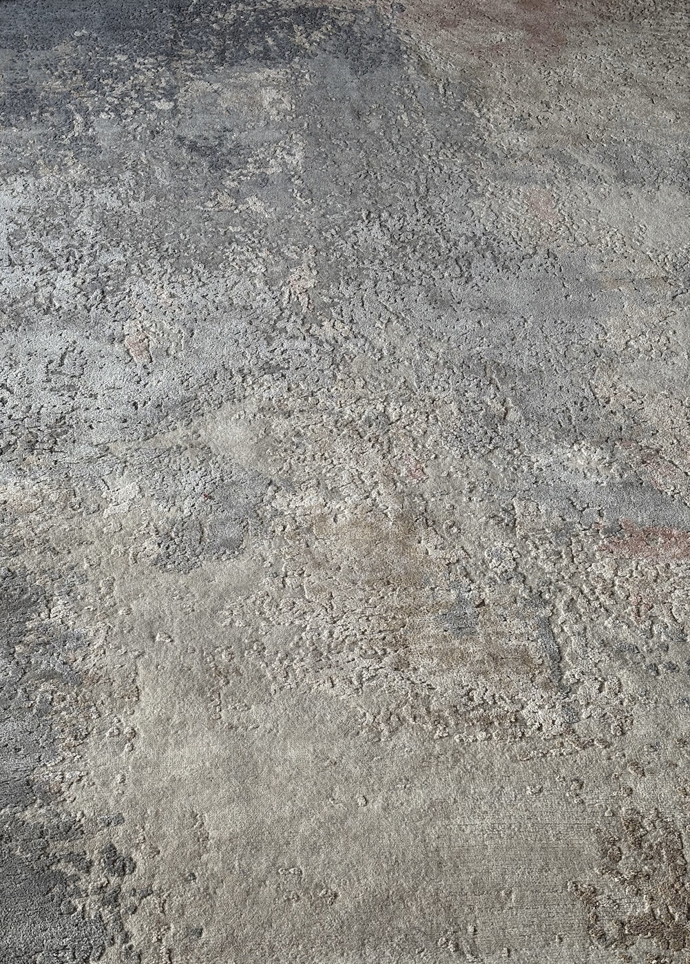 Luxury blue and taupe designer rug with subtle sheen