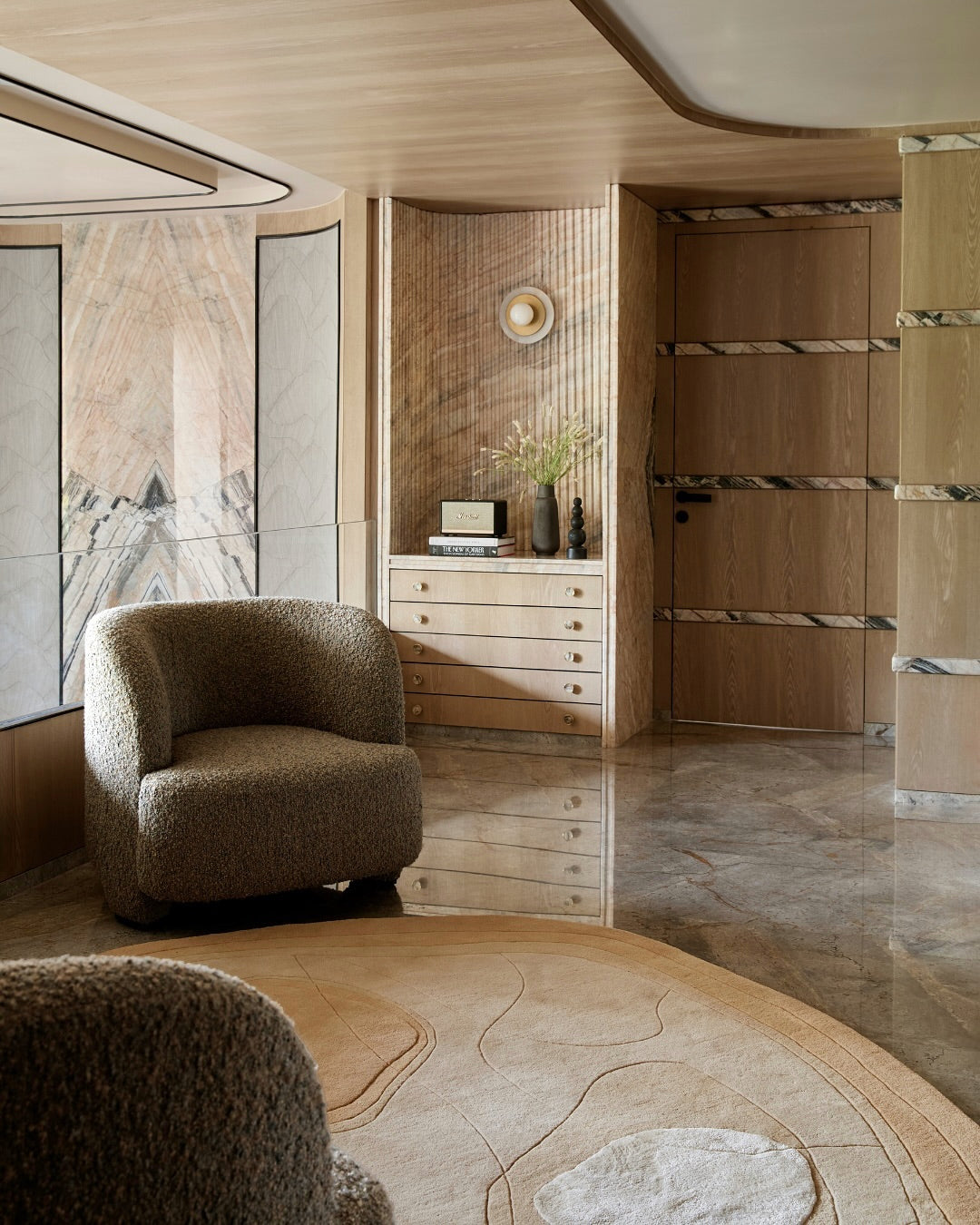 Modern neutral abstract rug made from New Zealand wool