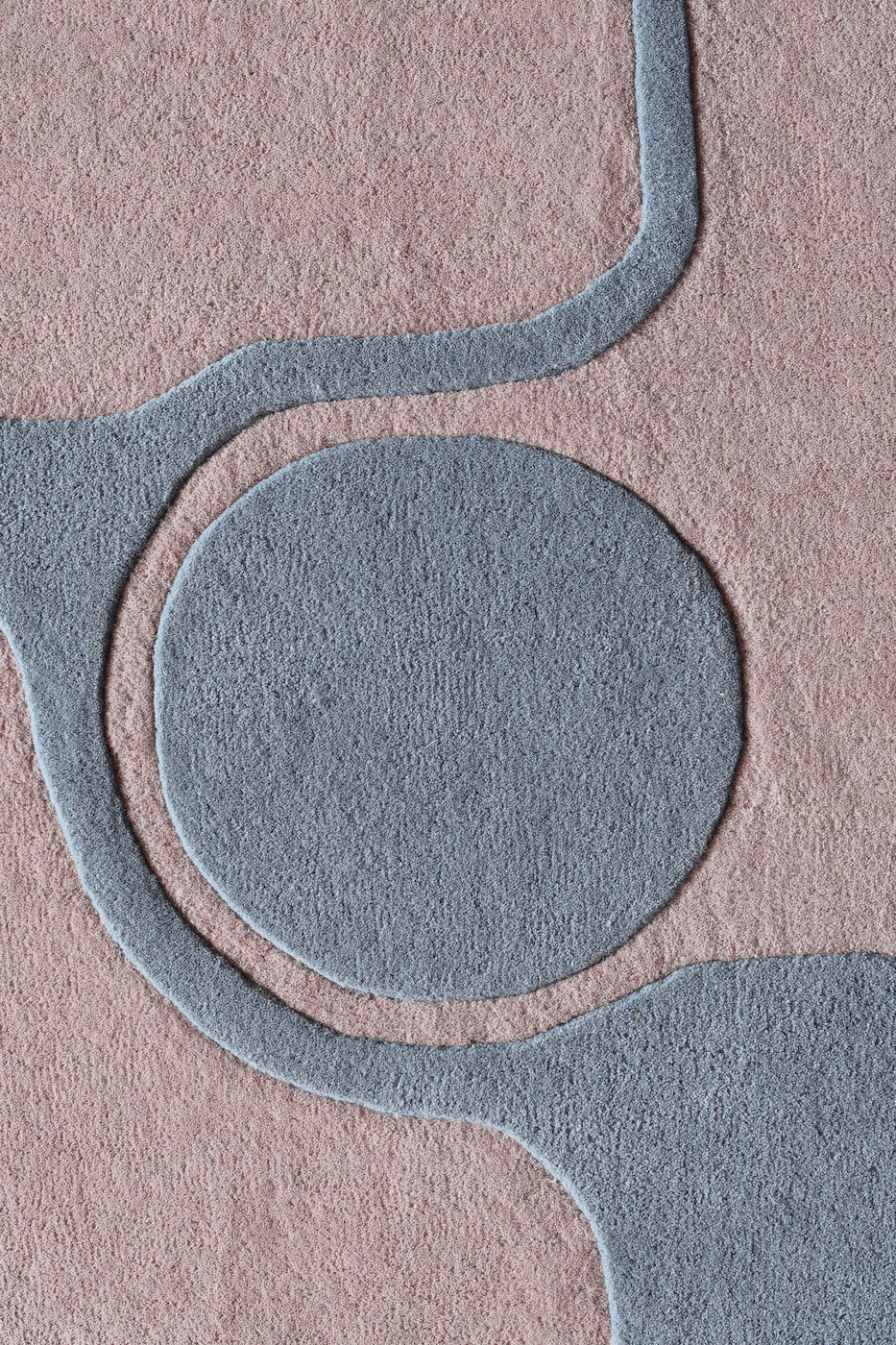 Contemporary handmade wool rug in pink and blue tones