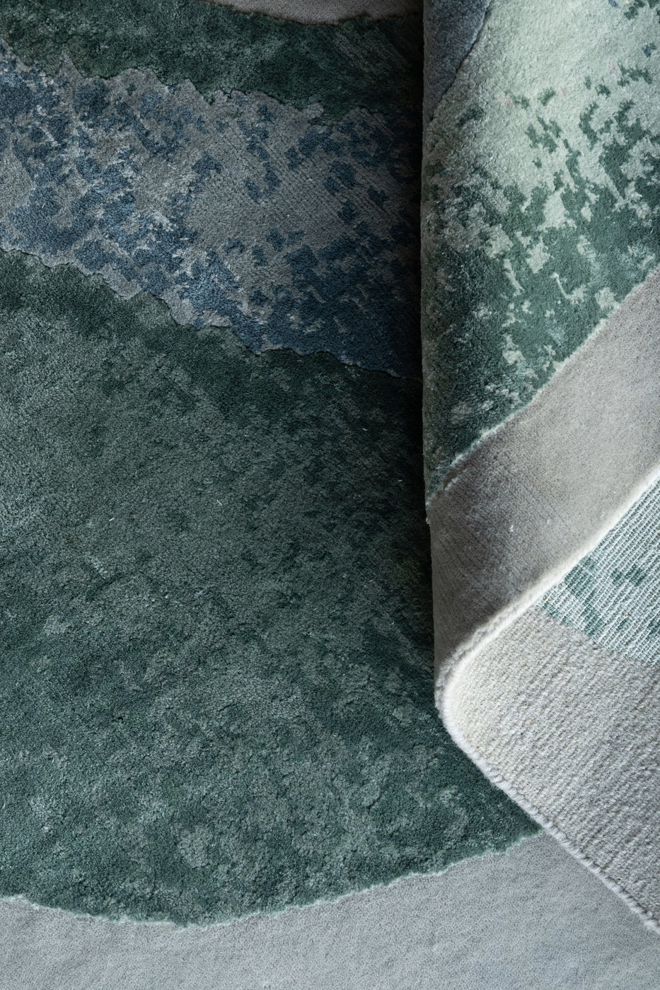 blue green abstract living room rug hand knotted