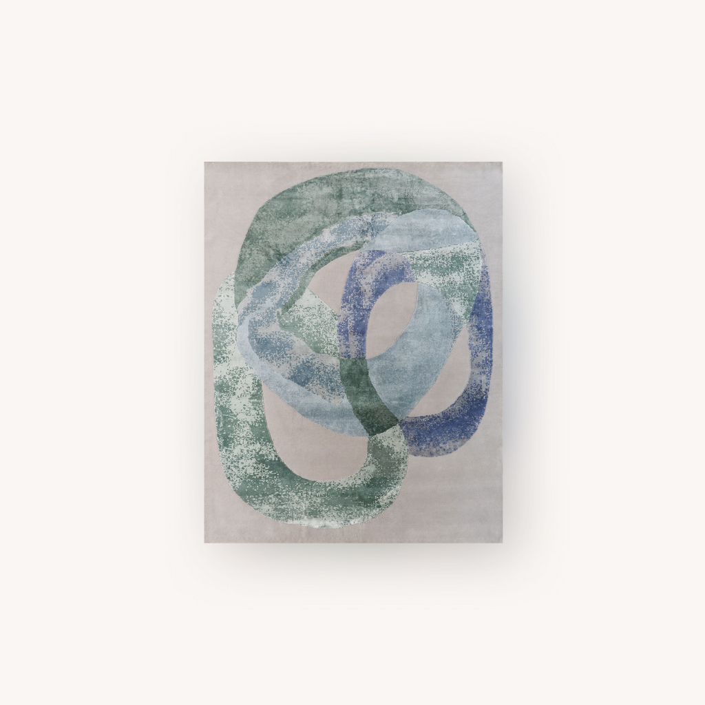 kelps hand knotted abstract wool tencel rug blue green