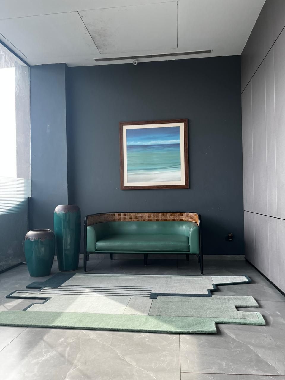 Luxury handmade green area rug for modern living room
