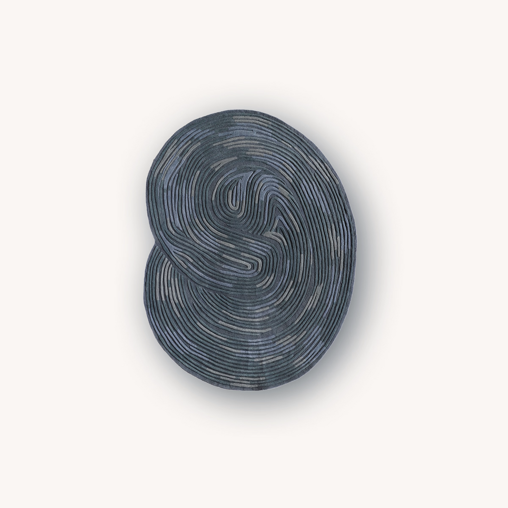 Maze handmade blue abstract wool rug with labyrinth pattern