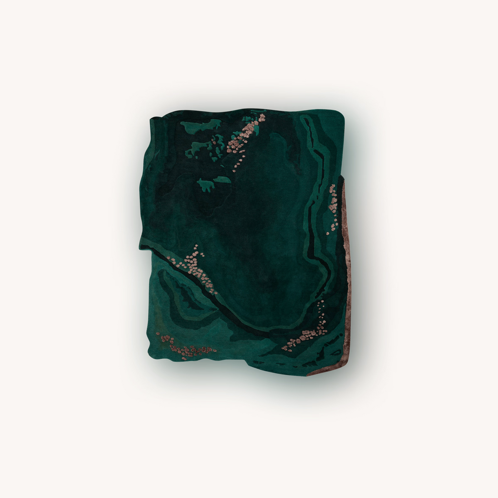 Modern emerald green abstract rug made from New Zealand wool