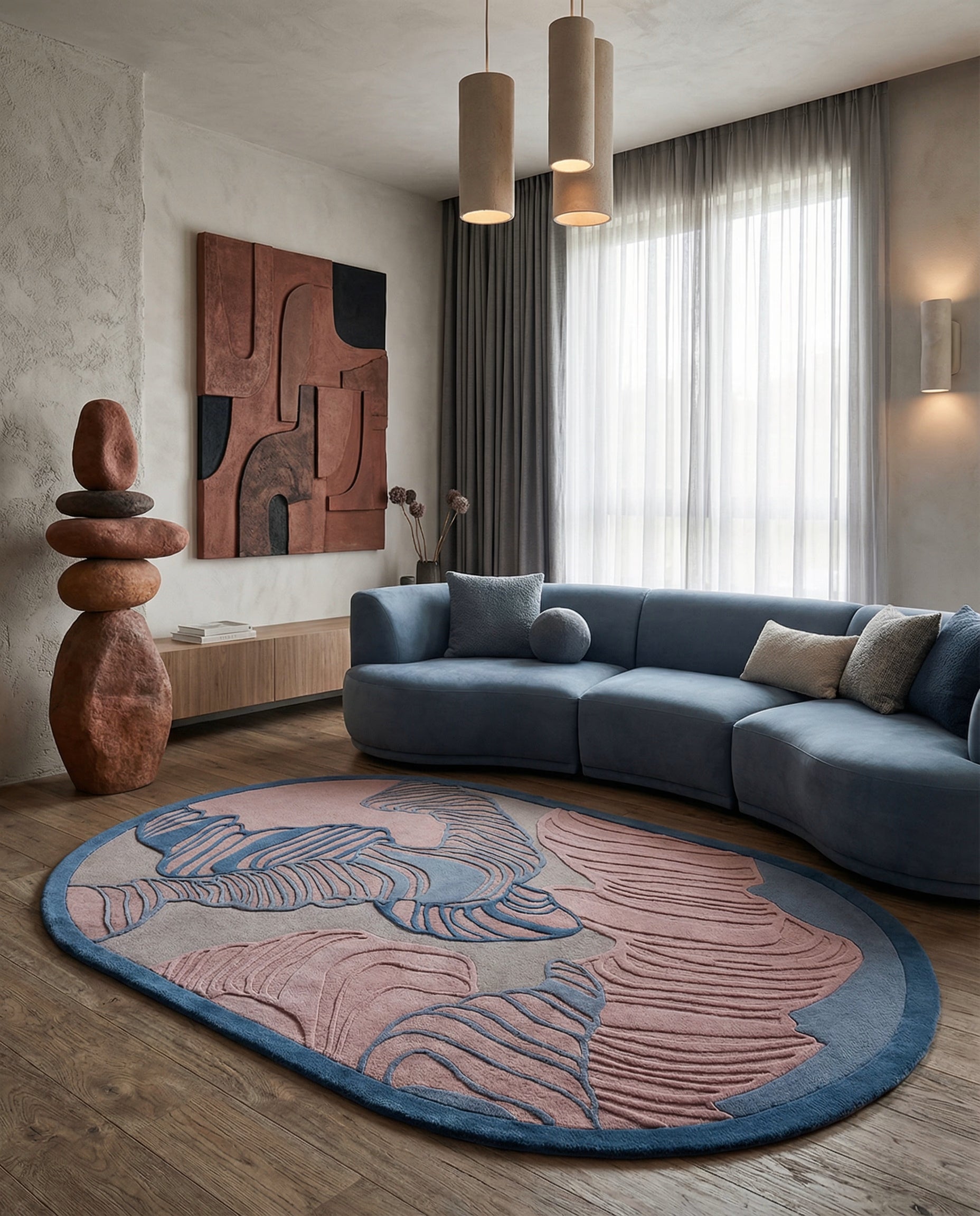 Contemporary pink abstract area rug for modern living room