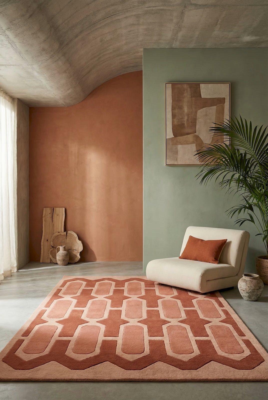 Modern beige and brown geometric area rug