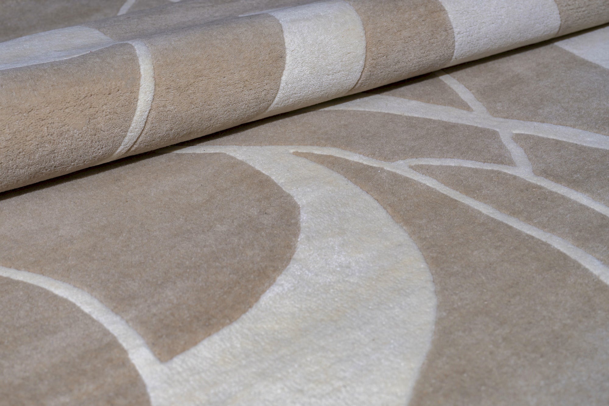 Modern beige abstract wool rug made from New Zealand wool