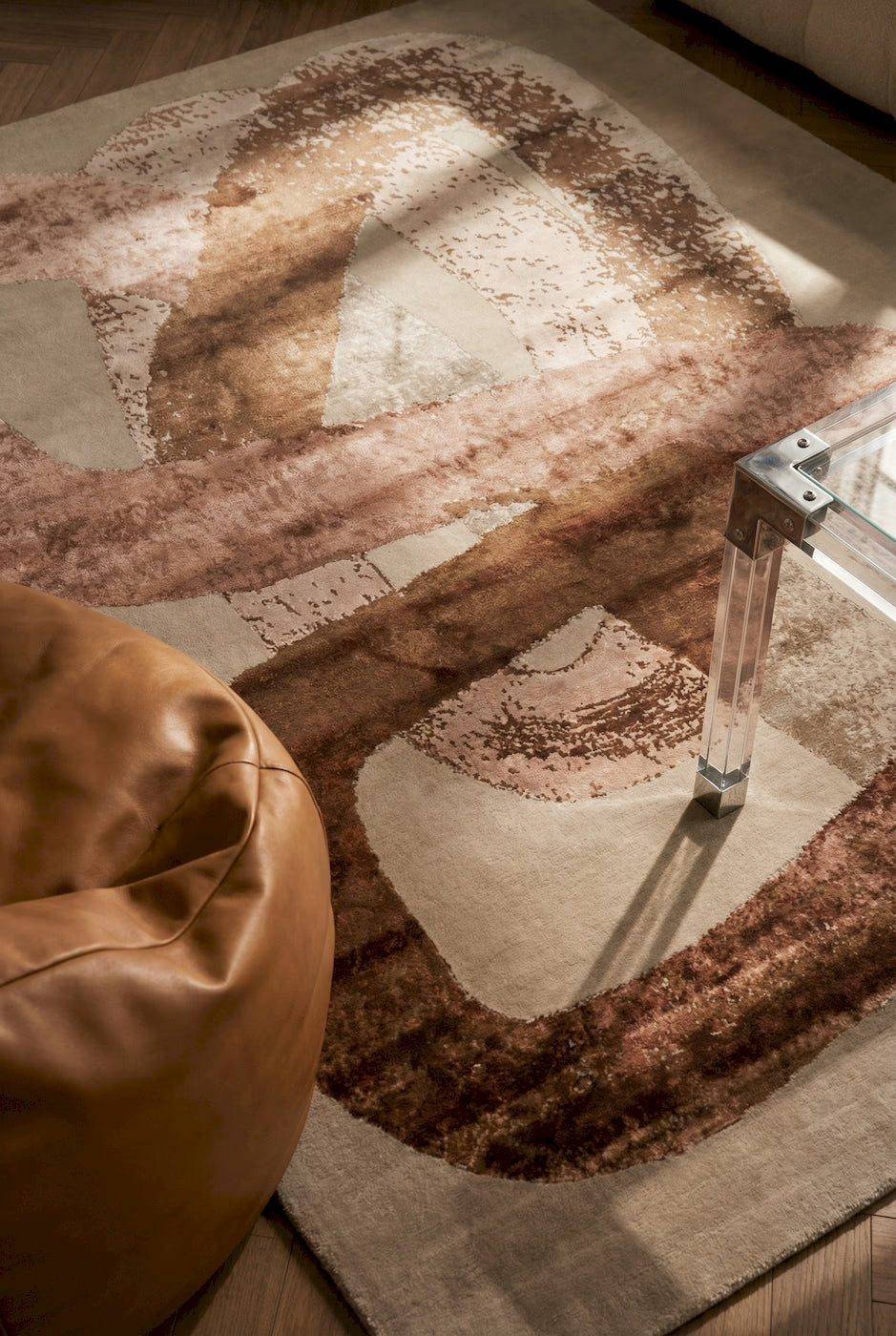 Petrichor abstract handmade wool rug in earthy tones for modern living room