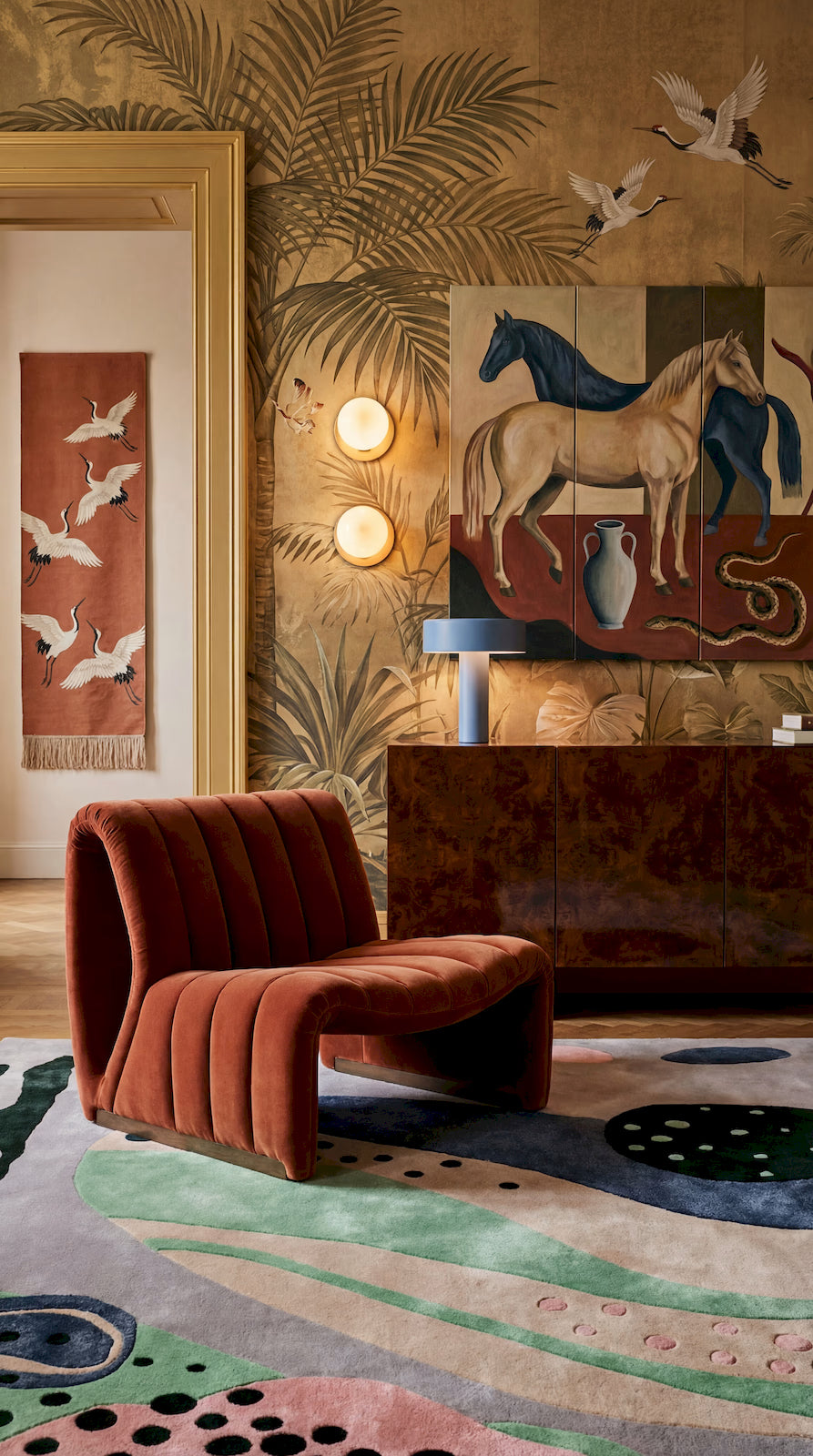 Modern pastel abstract rug inspired by underwater shapes