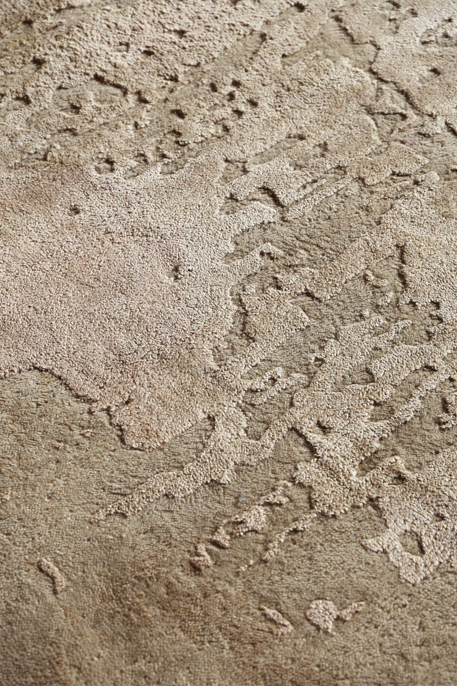 Modern neutral hand knotted wool and Tencel rug