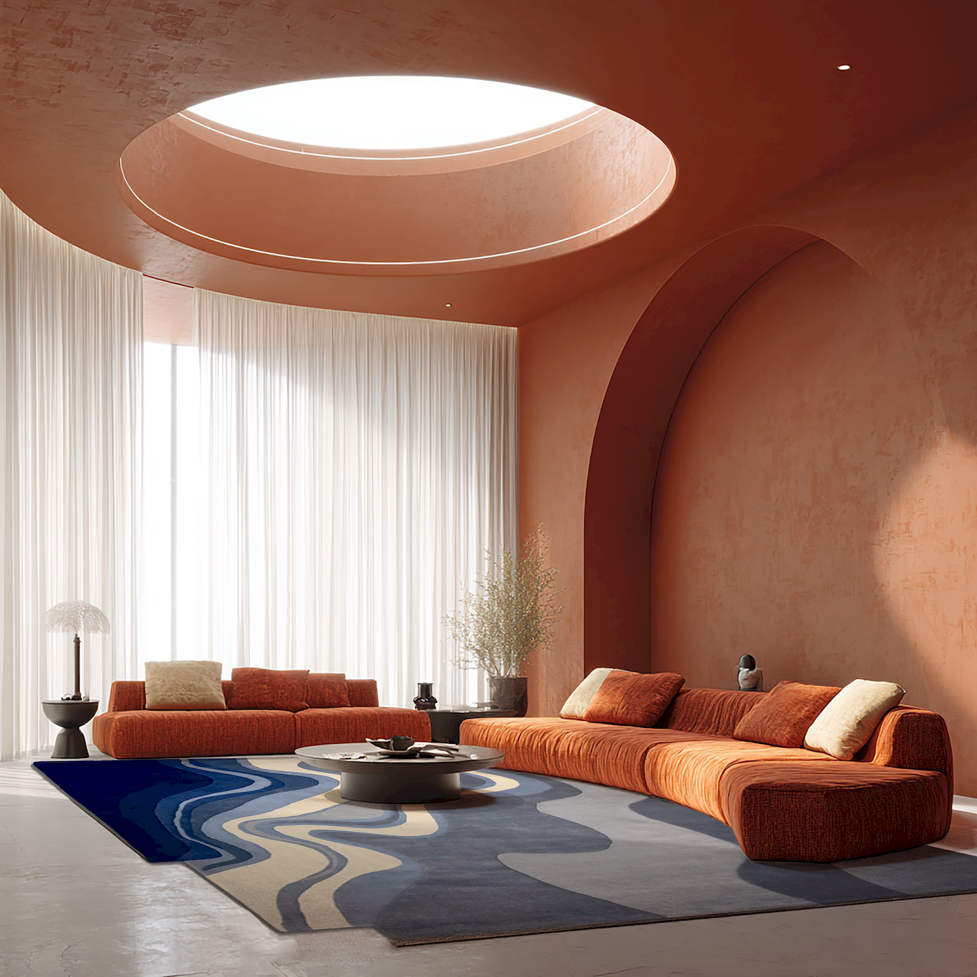 Luxury modern blue rug for living room decor