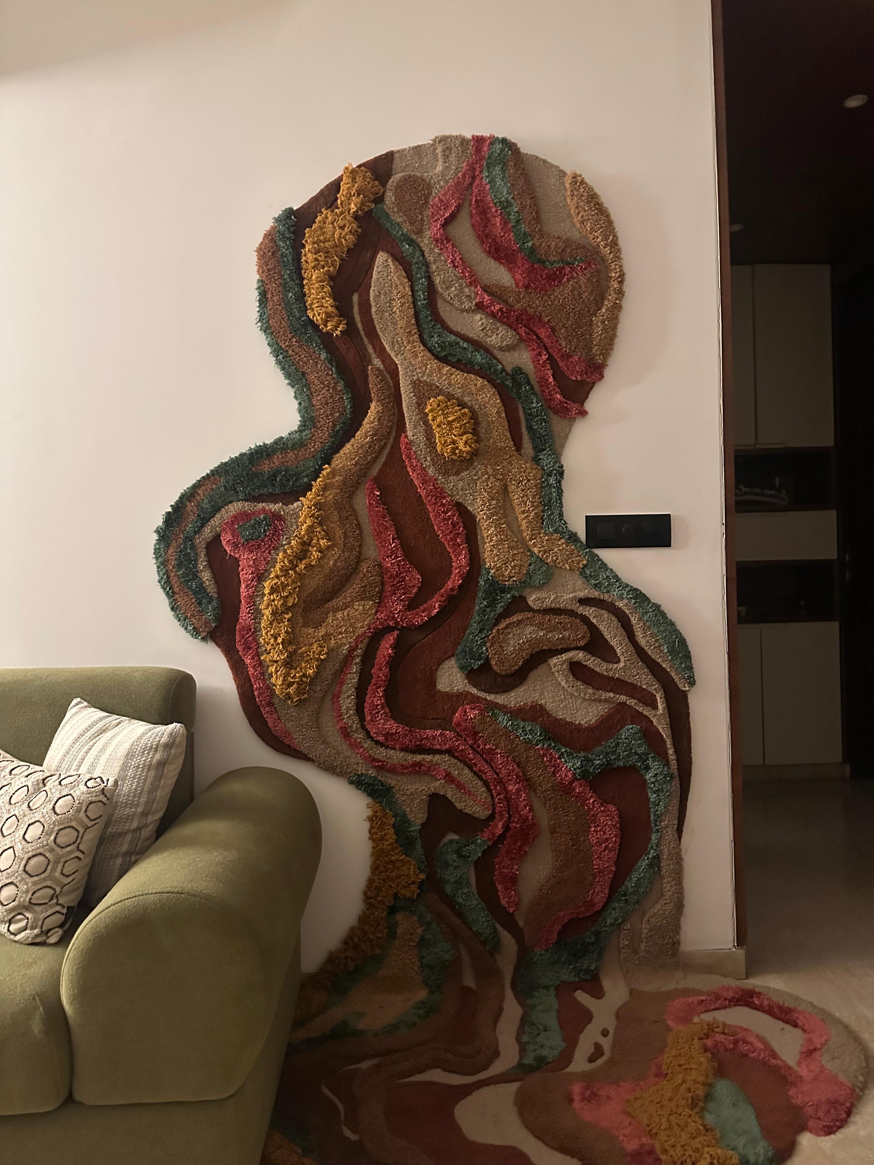 Handmade modern wool rug with sculpted texture