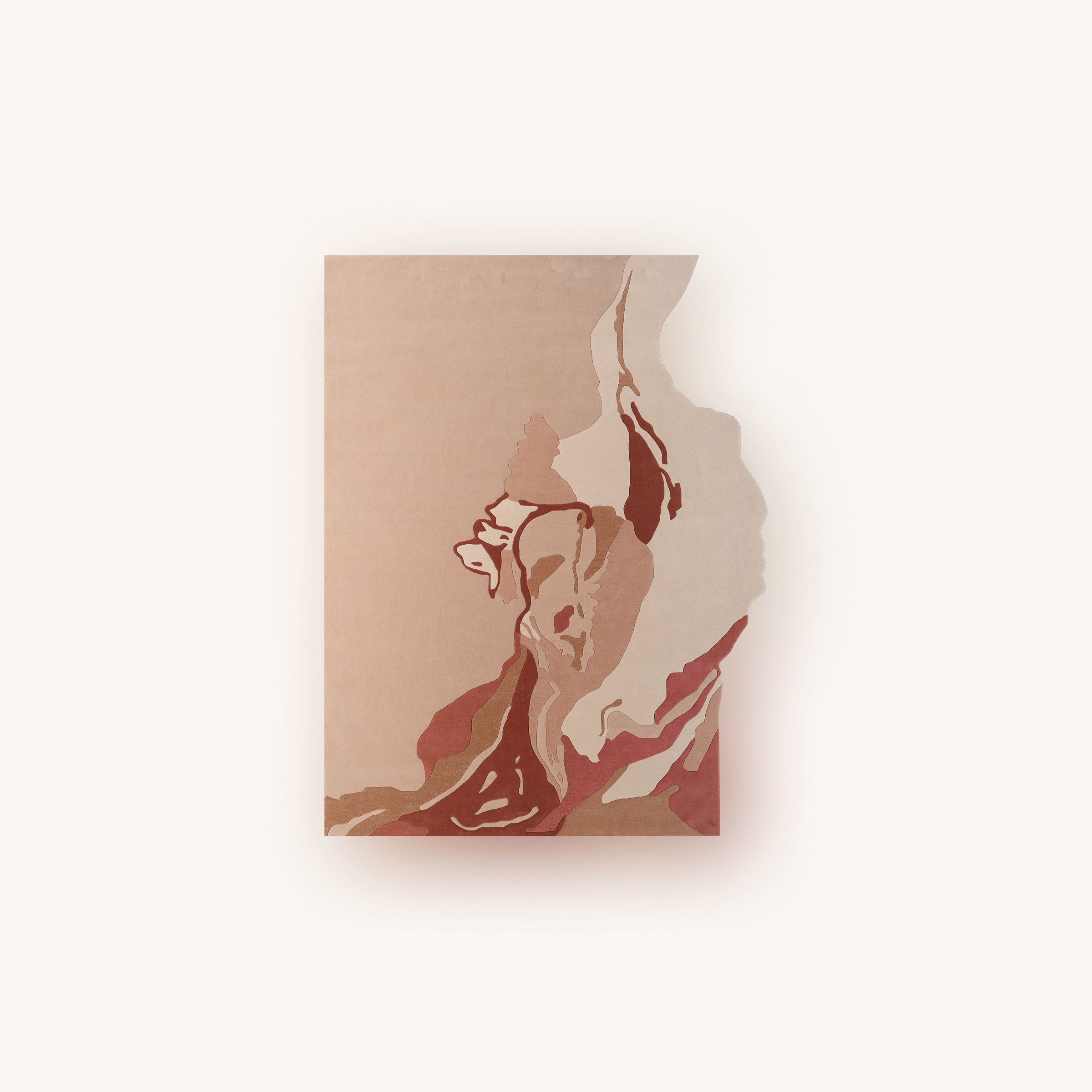 Modern beige and brown wool rug with carved shell design