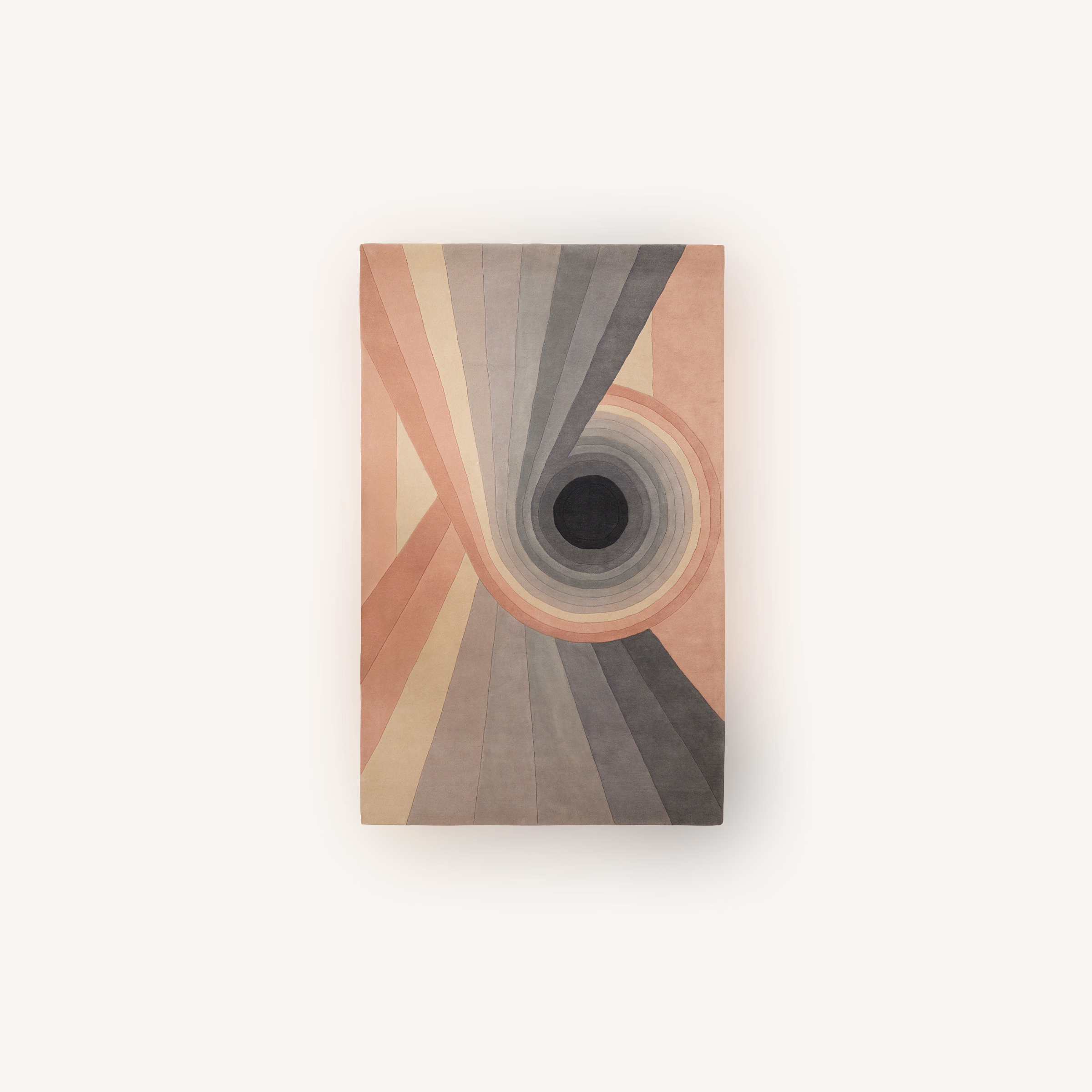 Modern pastel abstract rug with geometric vortex design