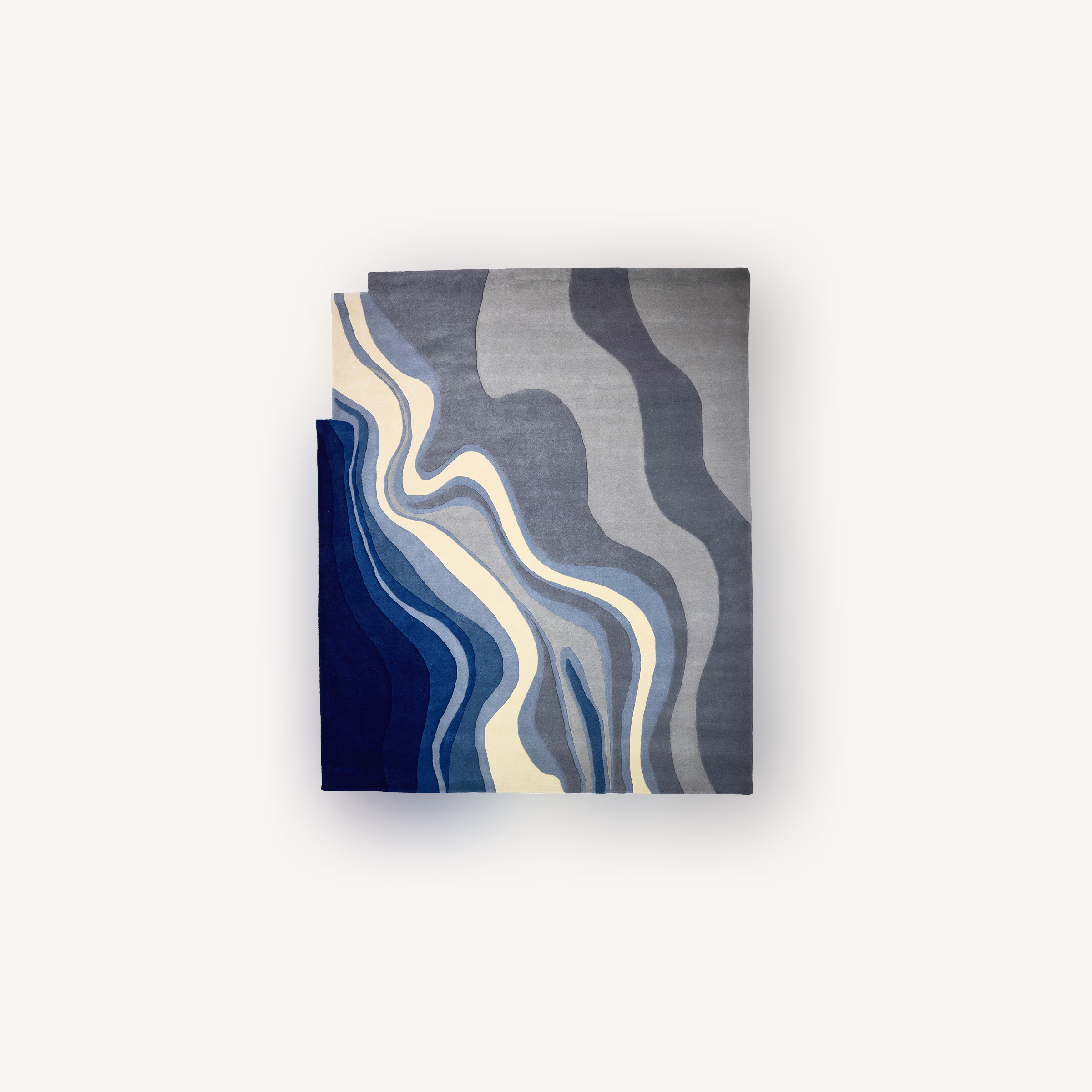 Puerto handmade blue abstract wool rug with wave pattern