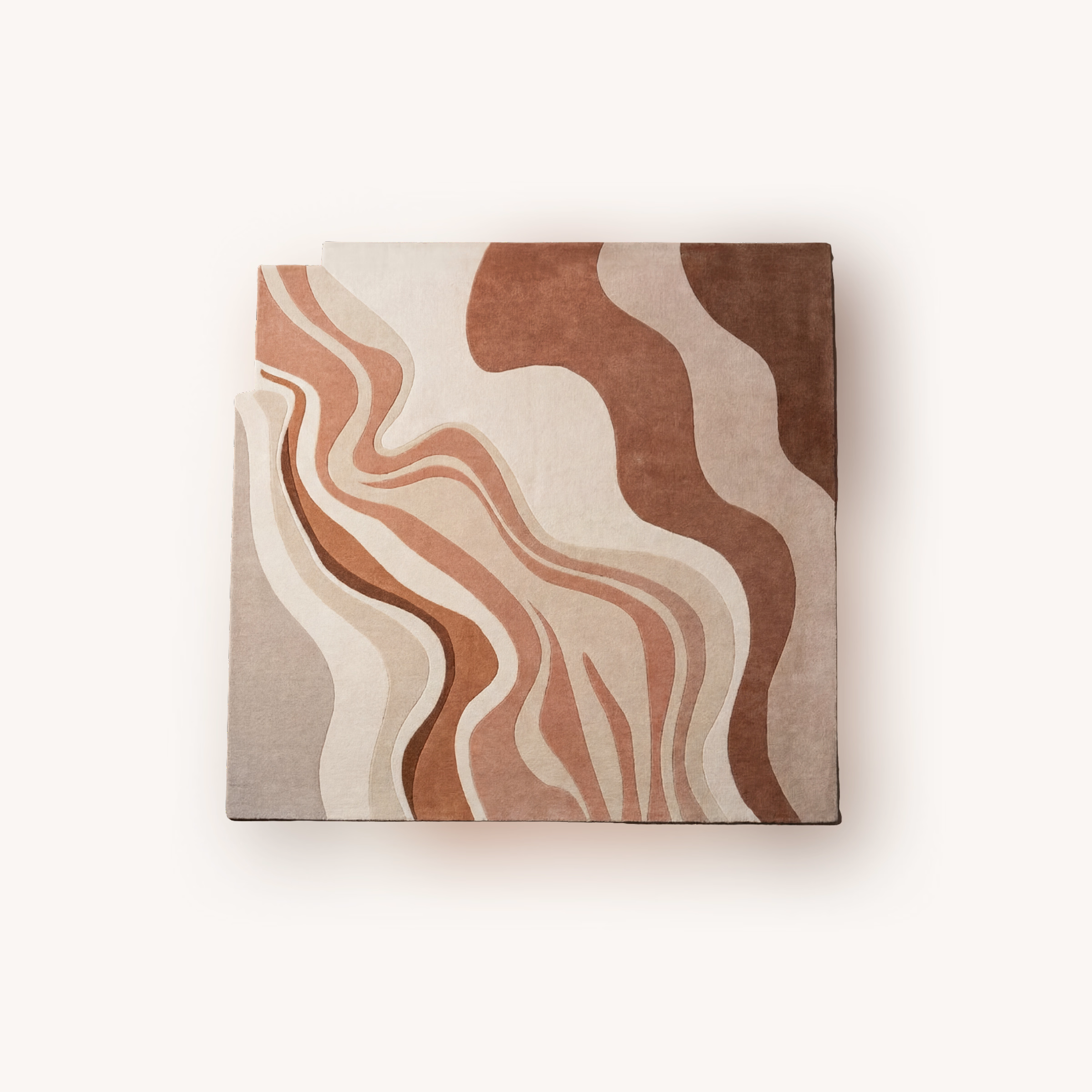 Modern rust wool area rug organic shape design