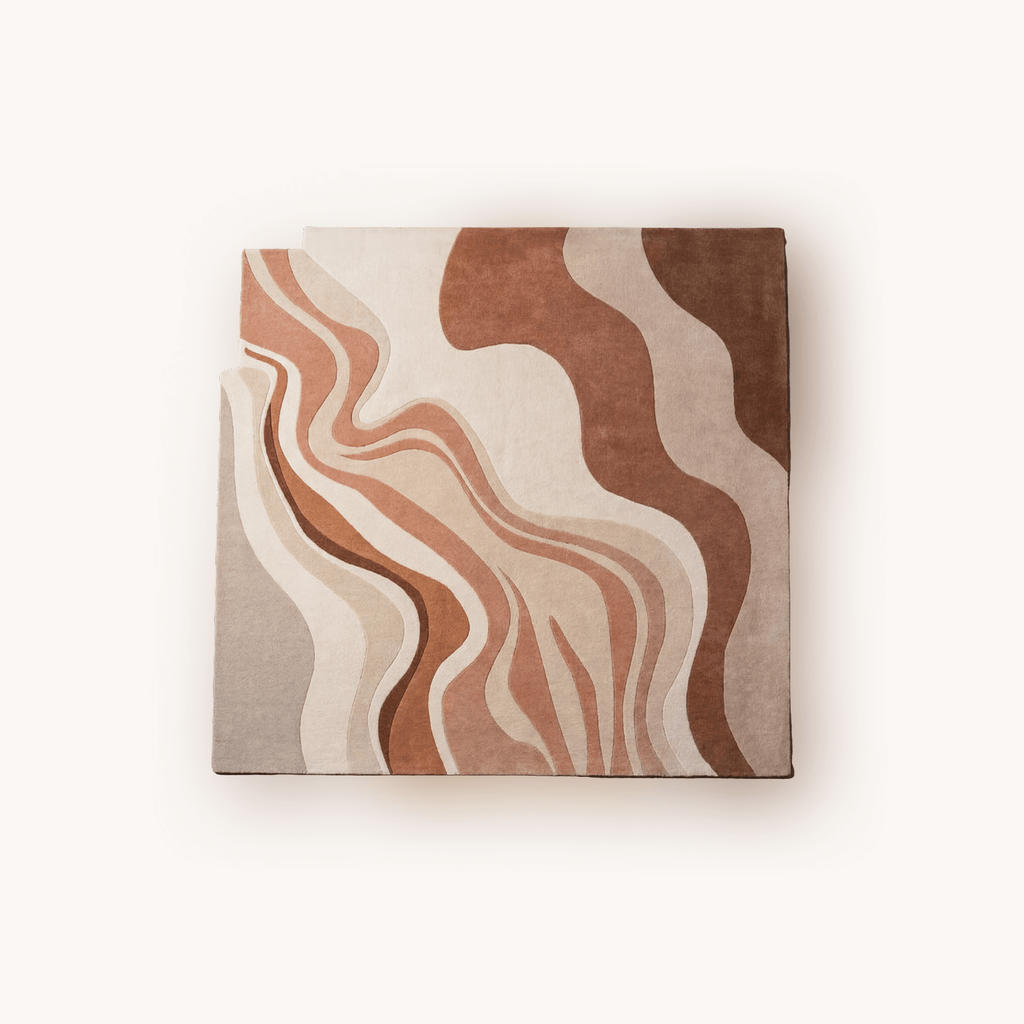 Puerto handmade New Zealand wool rug in rust abstract wave design 8x10 ft