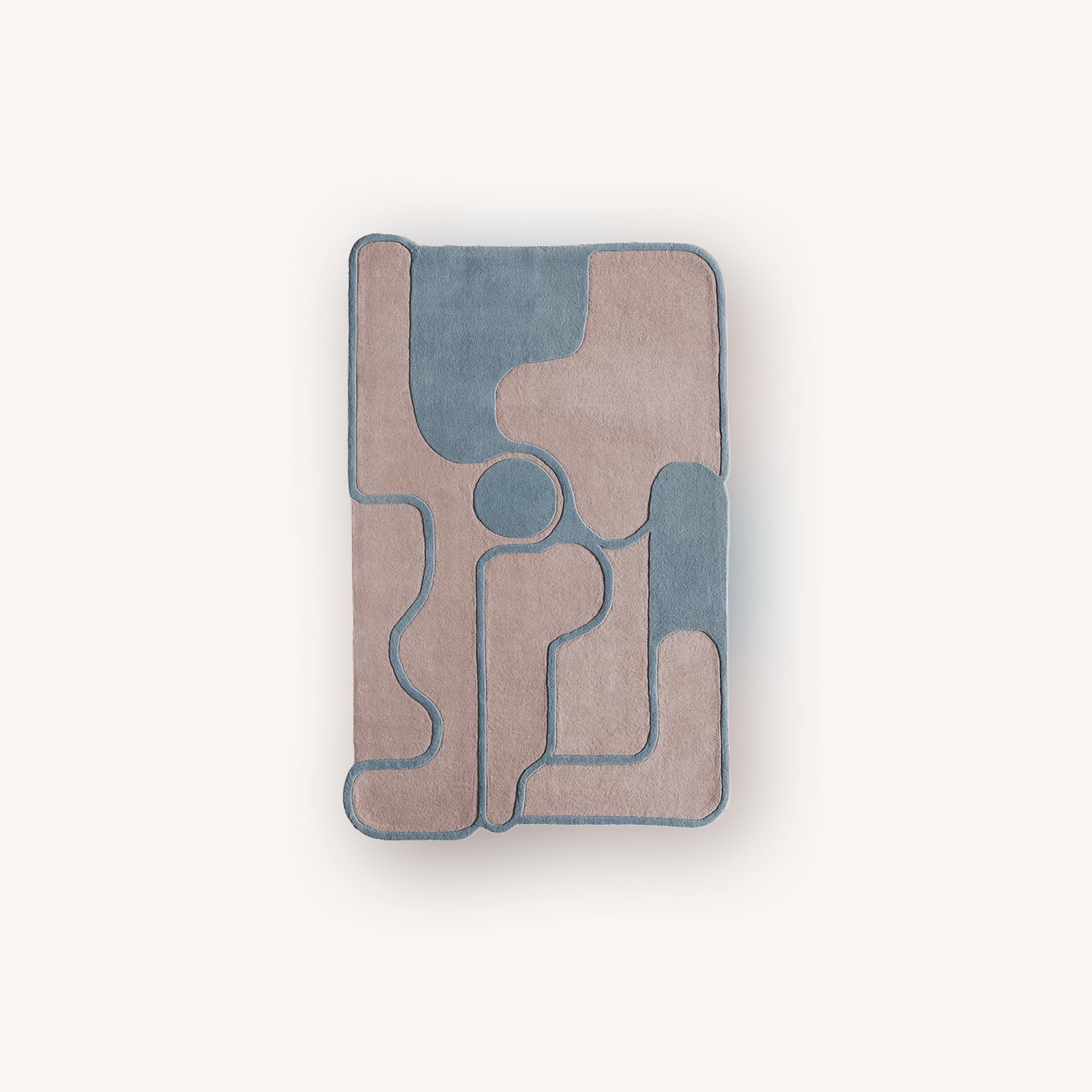 Jigsaw handmade abstract wool rug with pink and blue pattern