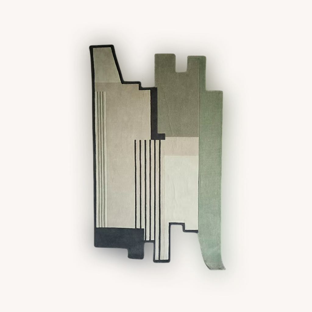 La Palma green abstract handmade wool area rug with irregular shape