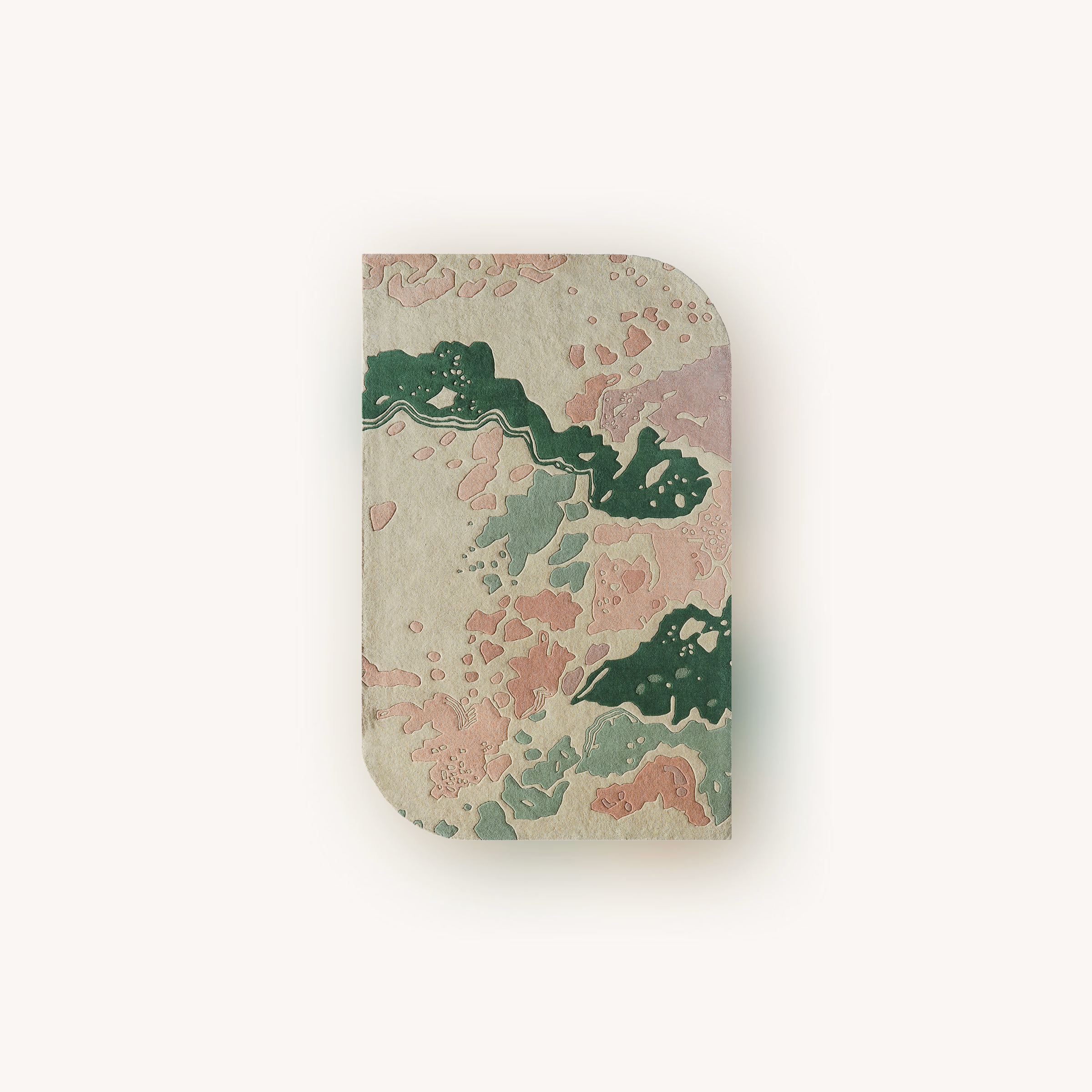 Coralscape handmade abstract wool rug with blush and green tones