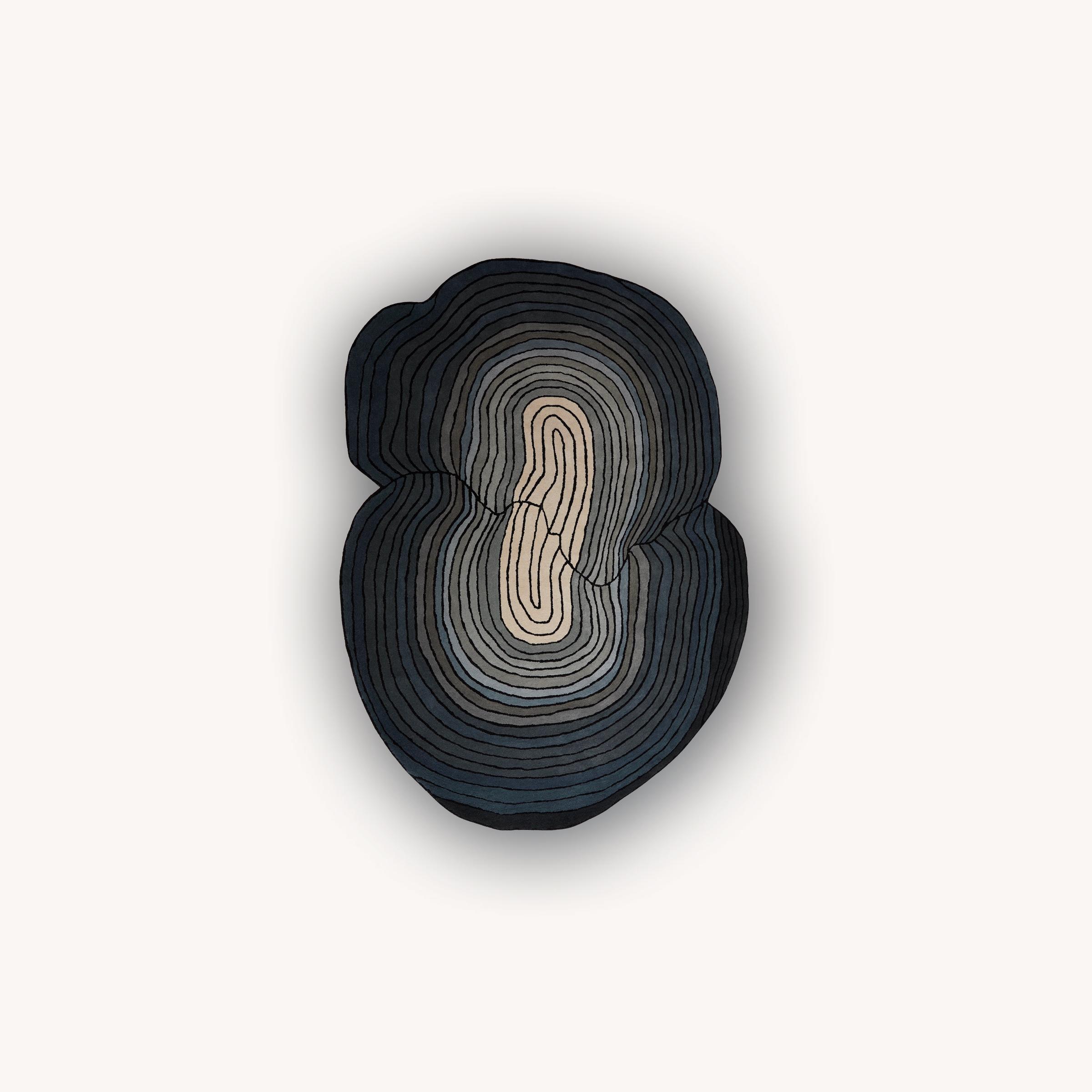 Teal Twister handmade blue wool rug with concentric circle pattern