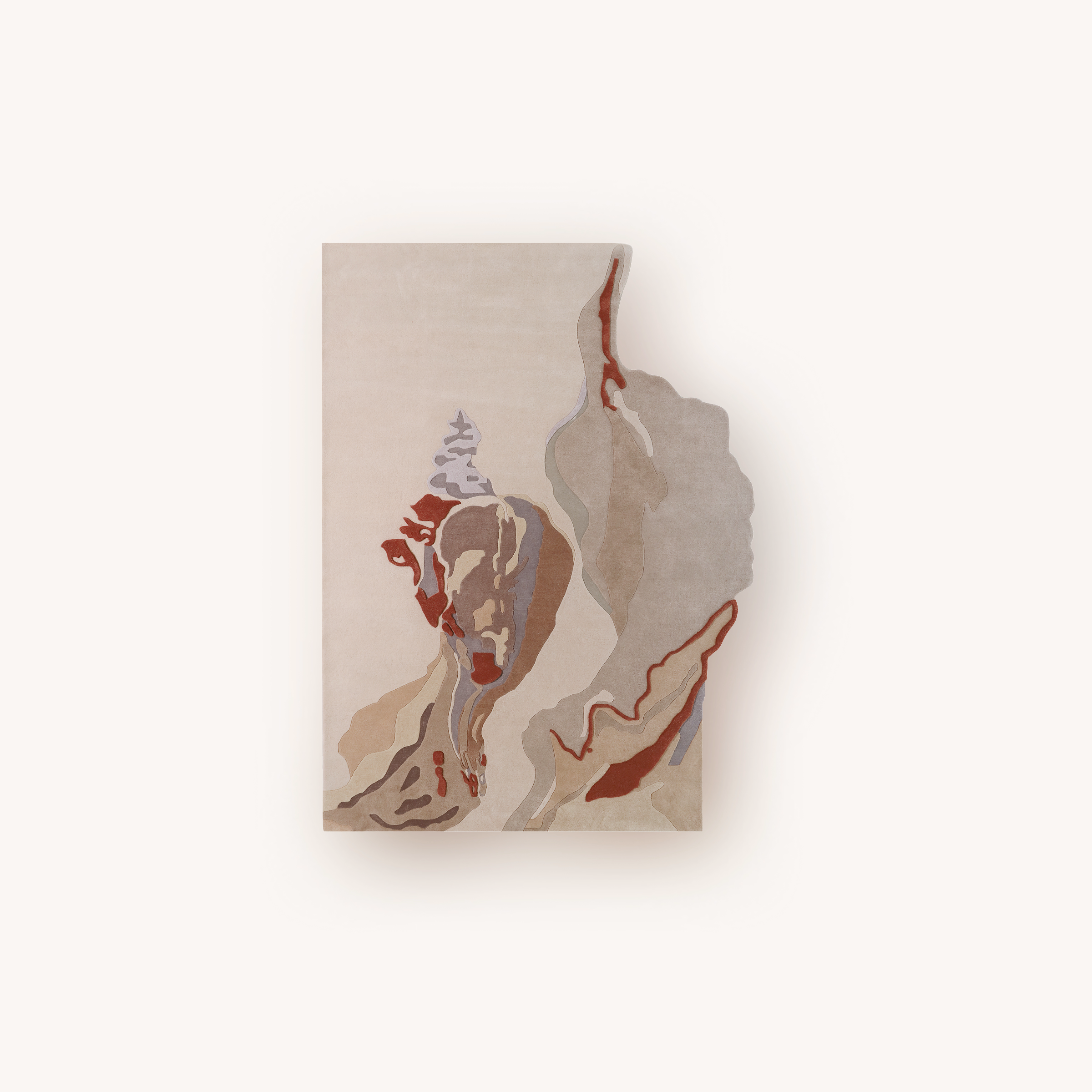 Modern abstract wool area rug shell design