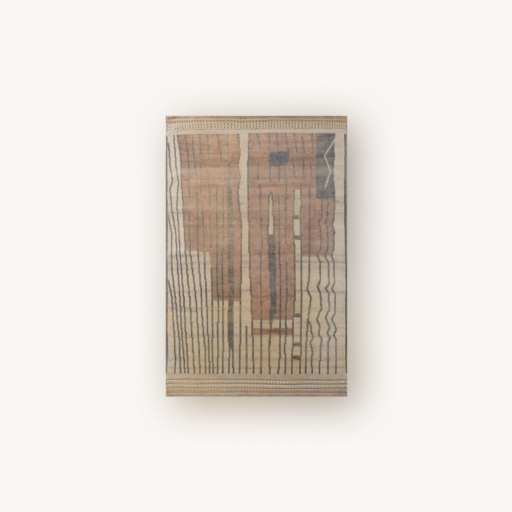 neutral modern wool area rug with blush tones hand knotted