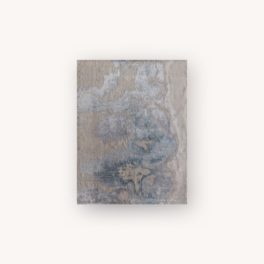 Blue abstract wool and Tencel rug for modern living room