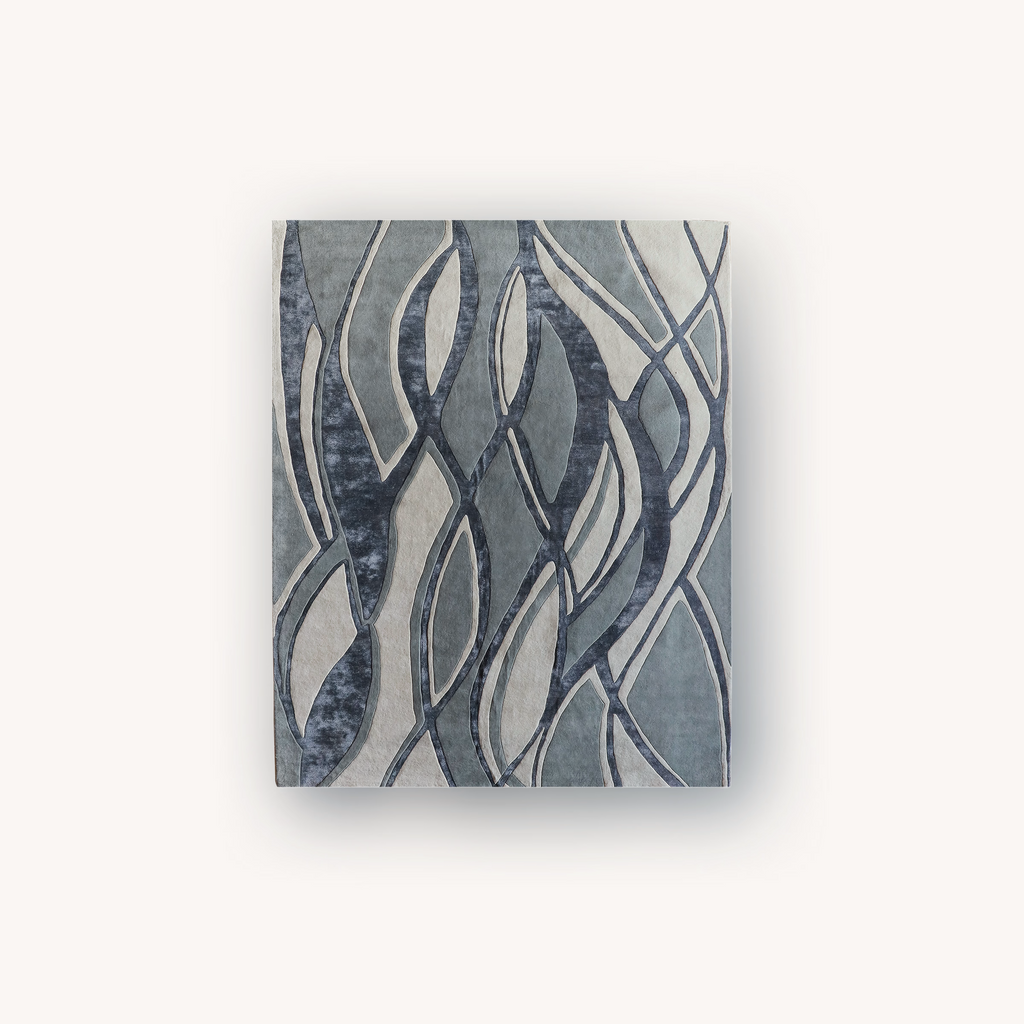 Serpentine grey abstract wool and tencel handmade area rug
