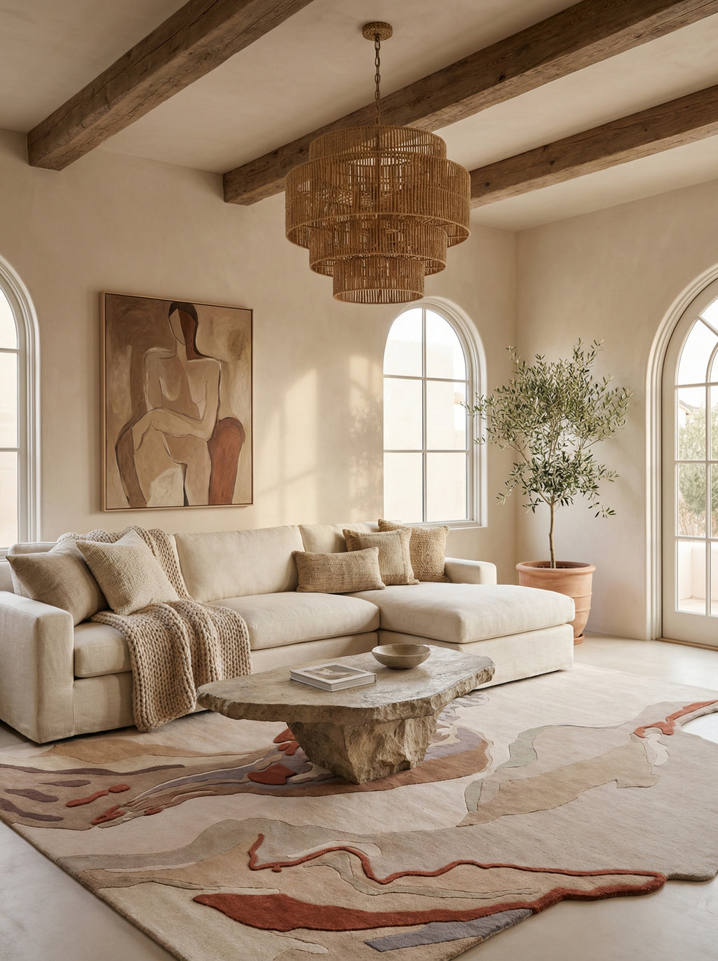 Modern abstract wool area rug neutral tones luxury handmade rug texture