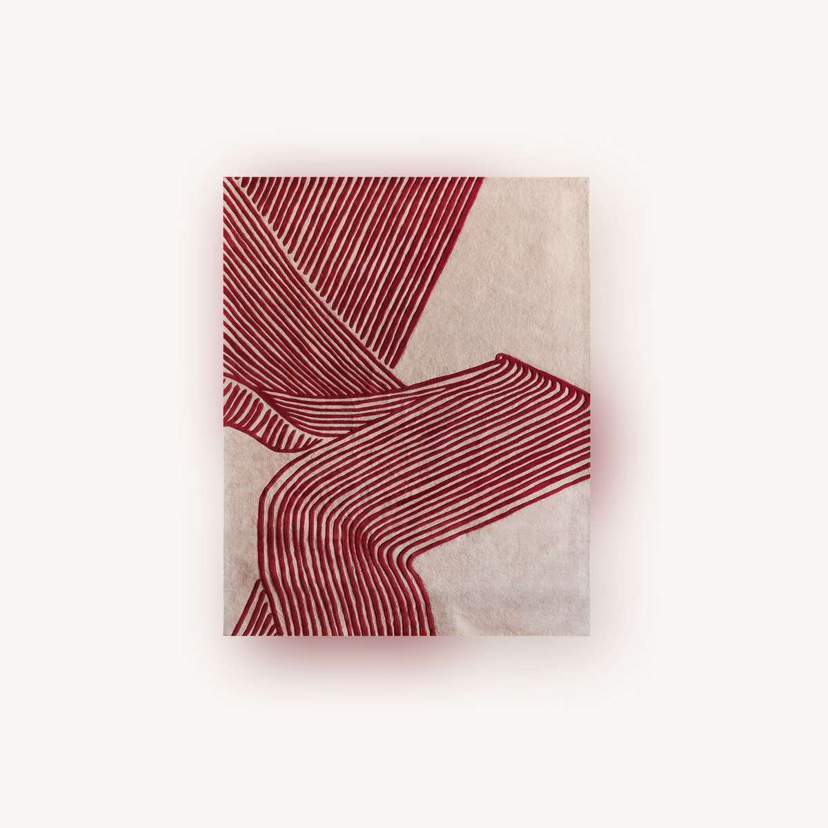 Stroke handmade abstract wool rug with bold red lines