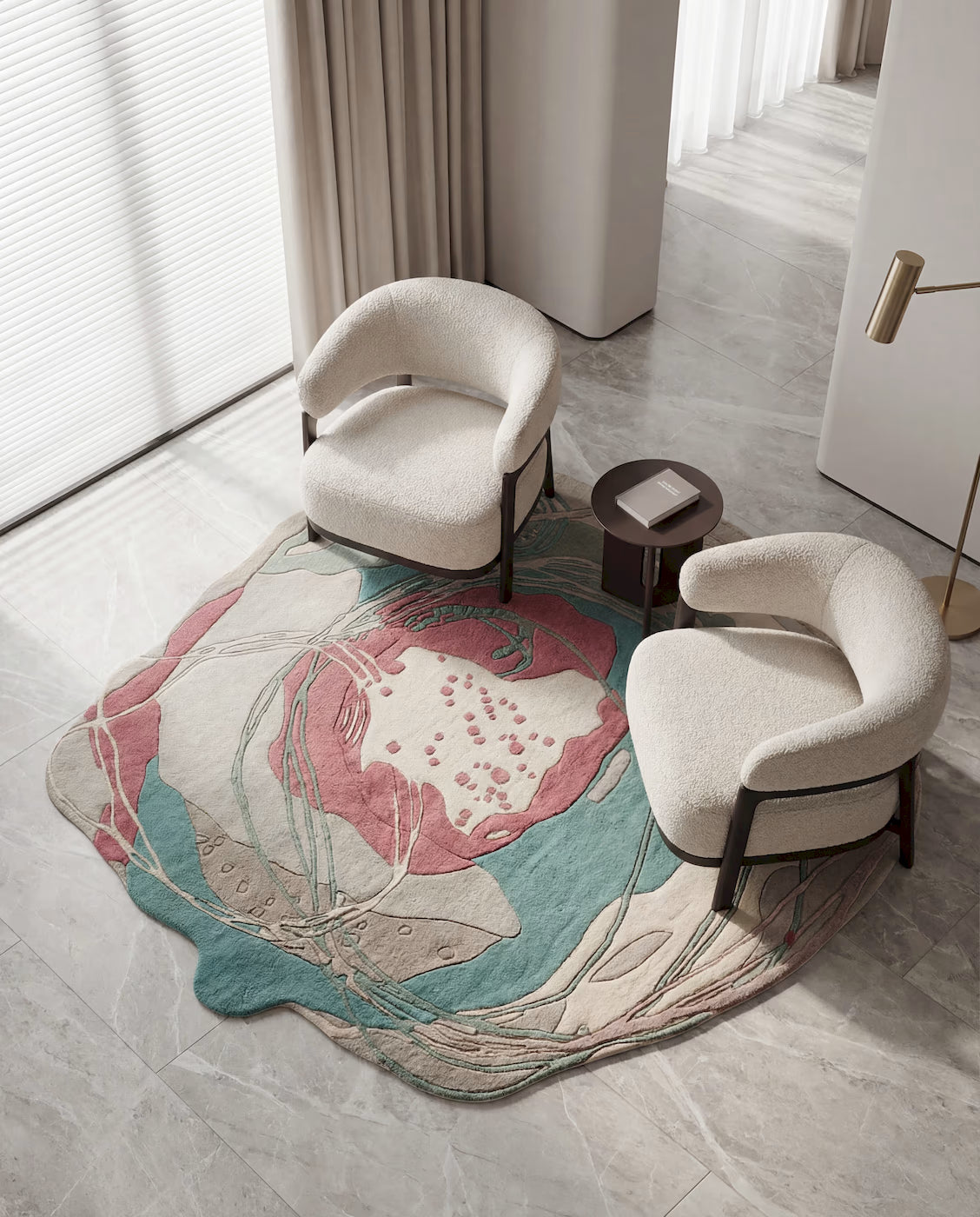 Luxury handmade pink flower rug for living room