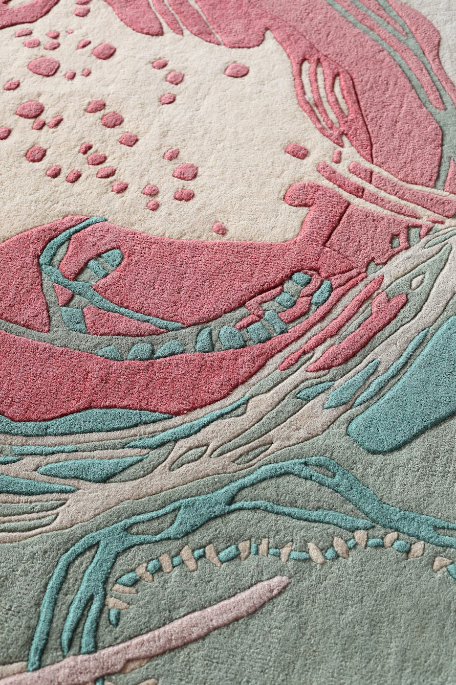 Modern pink floral wool area rug made from New Zealand wool